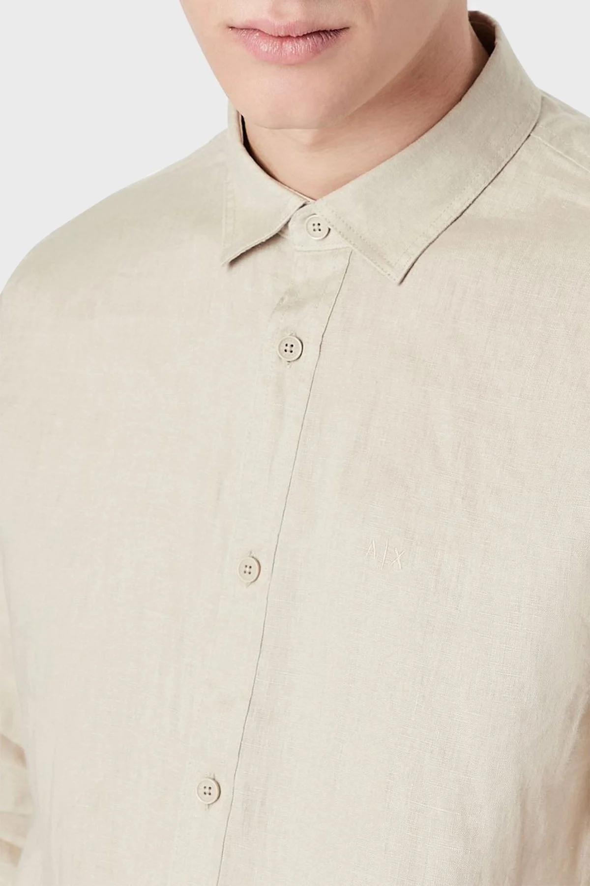 Armani Exchange % 100 Keten Regular Fit Erkek Gömlek 8NZC50 ZNCFZ 1724 BEJ - 4