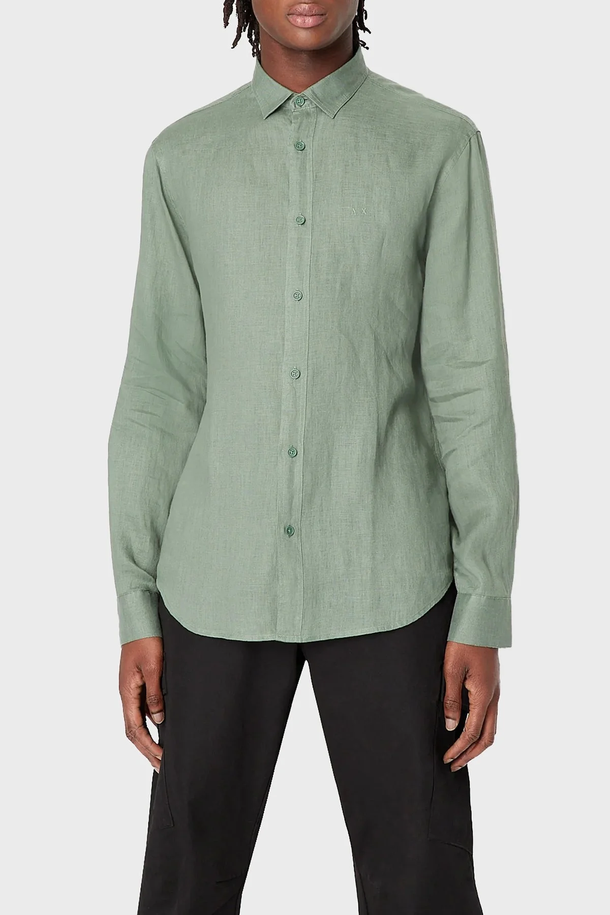 Armani Exchange % 100 Keten Regular Fit Erkek Gömlek 8NZC50 ZNCFZ 1881 HAKİ - 1