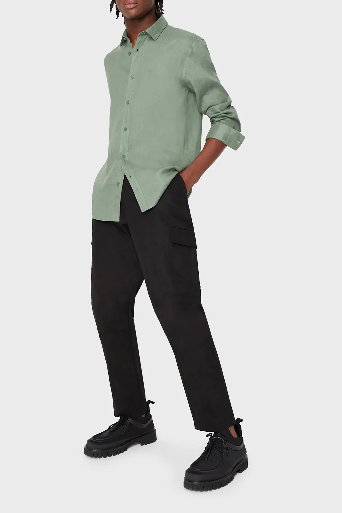 Armani Exchange % 100 Keten Regular Fit Erkek Gömlek 8NZC50 ZNCFZ 1881 HAKİ - 3