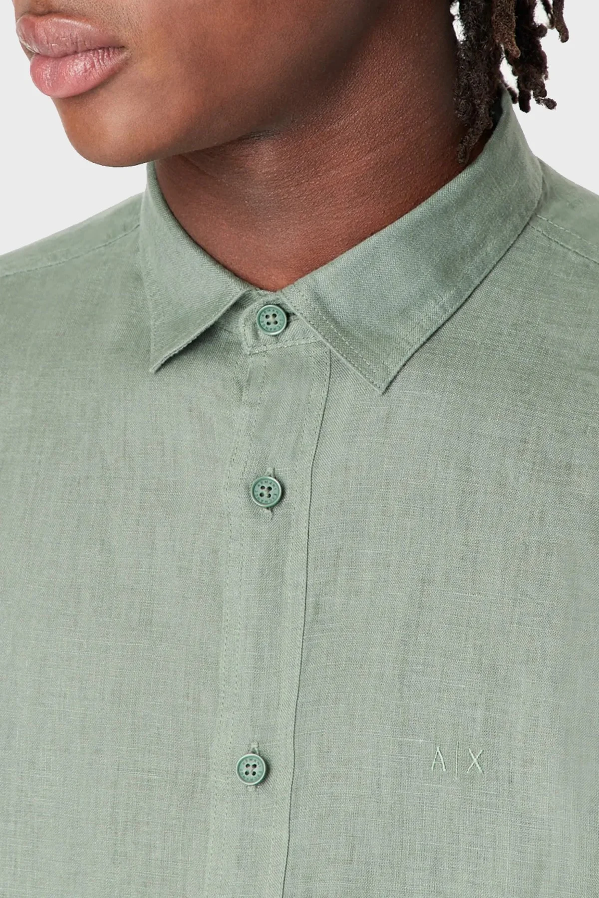 Armani Exchange % 100 Keten Regular Fit Erkek Gömlek 8NZC50 ZNCFZ 1881 HAKİ - 4