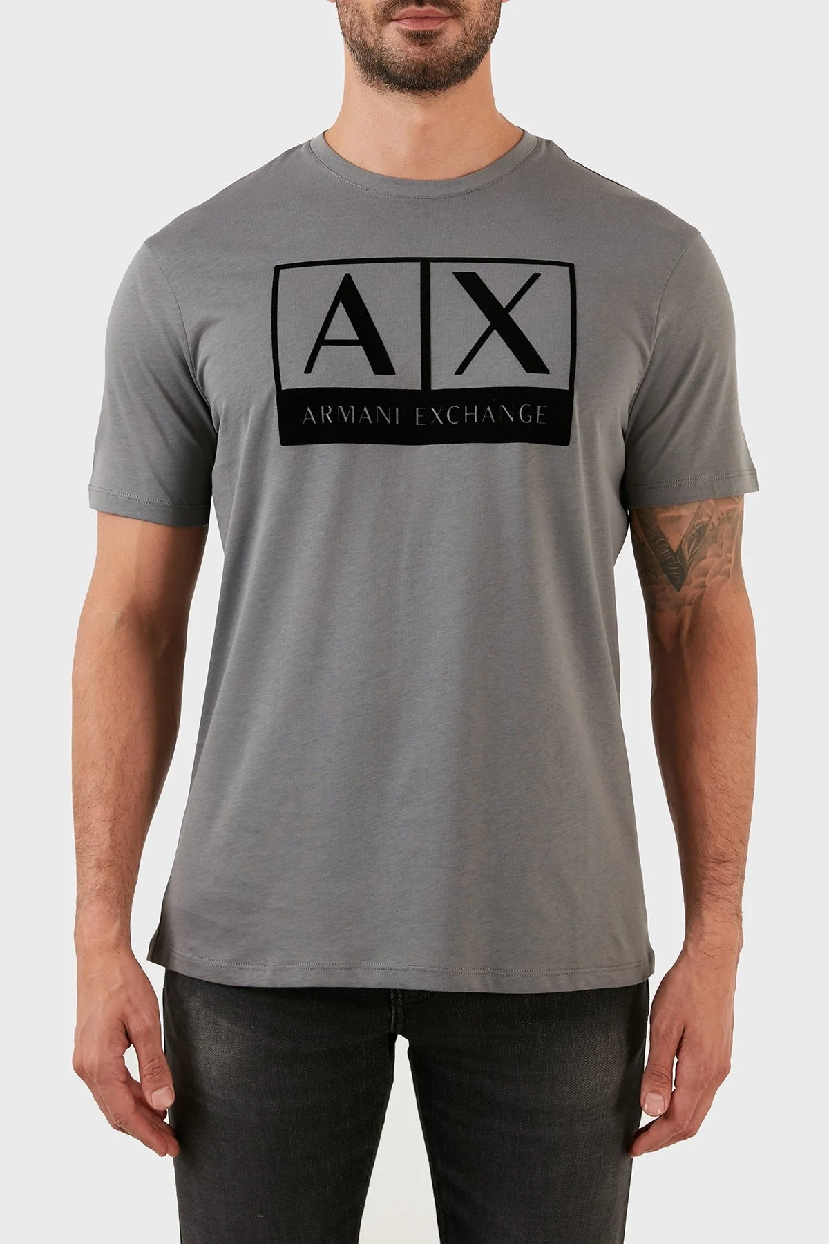 Armani Exchange % 100 Organik Pamuk Regular Fit Bisiklet Yaka Erkek T Shirt 6LZTKE ZJ8EZ 1979 GRİ - 1