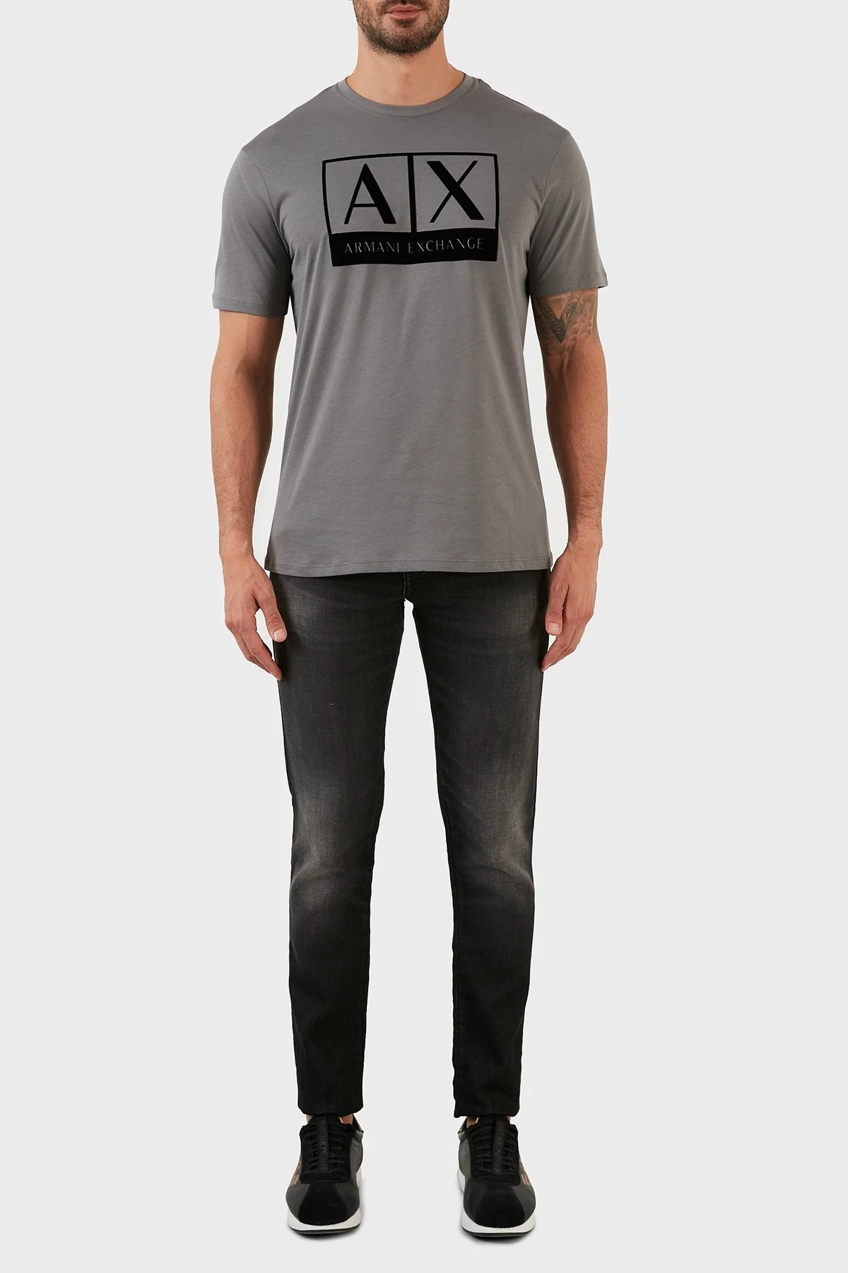 Armani Exchange % 100 Organik Pamuk Regular Fit Bisiklet Yaka Erkek T Shirt 6LZTKE ZJ8EZ 1979 GRİ - 5