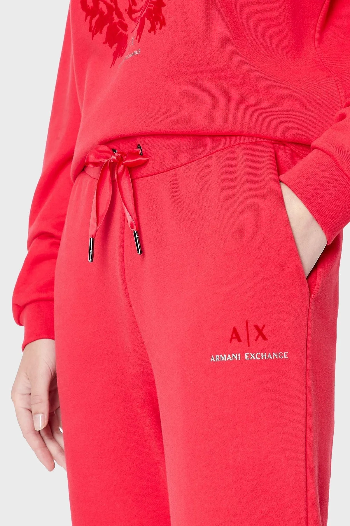 Armani Exchange % 100 Pamuk Belden Bağlamalı Regular Fit Bayan Pantolon 3LYP70 YJ68Z 14AC KIRMIZI - 3