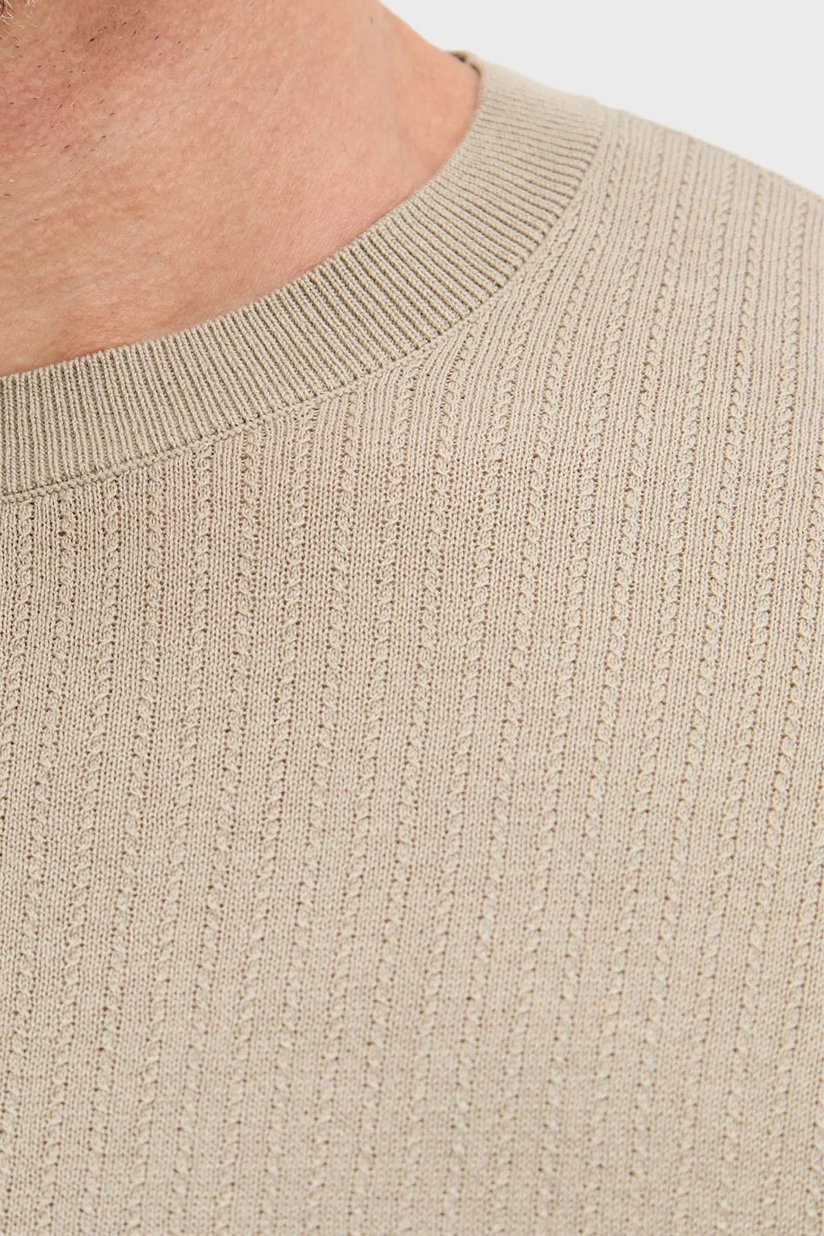 Armani Exchange % 100 Pamuk Bisiklet Yaka Fitilli Triko Erkek Kazak XM002439 AF22249 U6229 Bej - 5