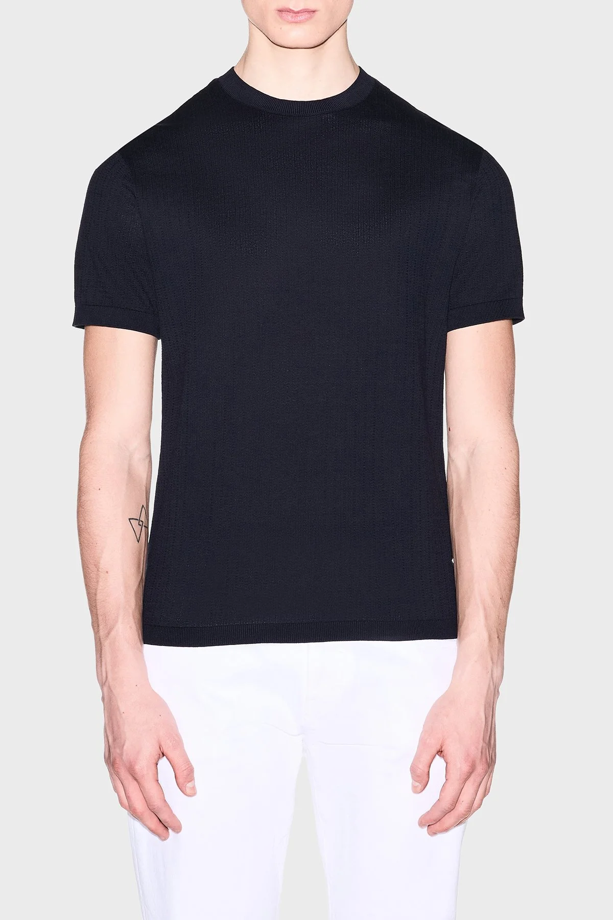 Armani Exchange % 100 Pamuk Bisiklet Yaka Fitilli Triko Erkek Kazak XM002439 AF22249 UB101 Lacivert - 1