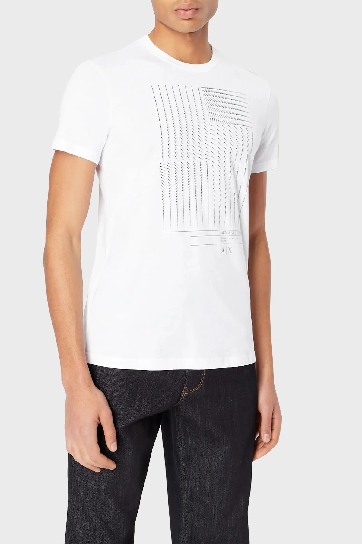 Armani Exchange % 100 Pamuk Bisiklet Yaka Regular Fit Erkek T Shirt 3RZTFD ZJH4Z 1100 BEYAZ - 1