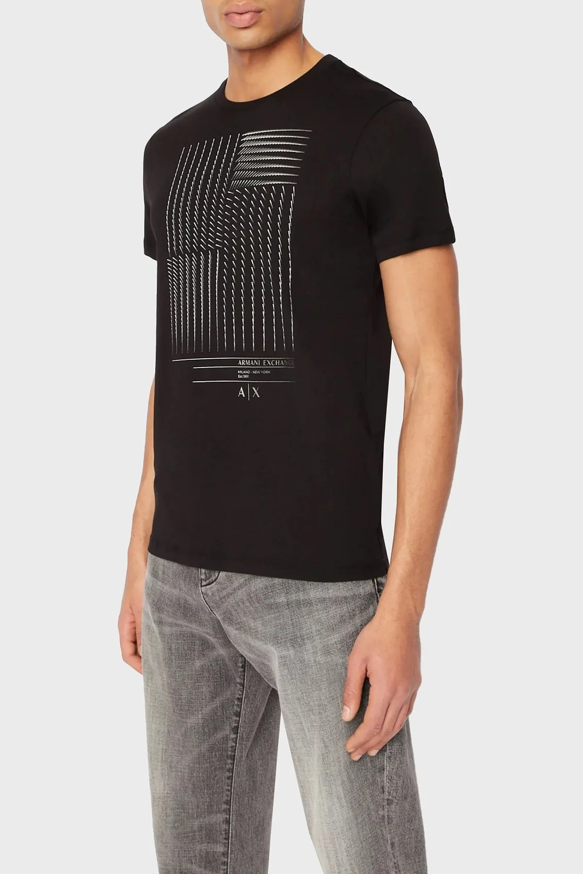 Armani Exchange % 100 Pamuk Bisiklet Yaka Regular Fit Erkek T Shirt 3RZTFD ZJH4Z 1200 SİYAH - 1