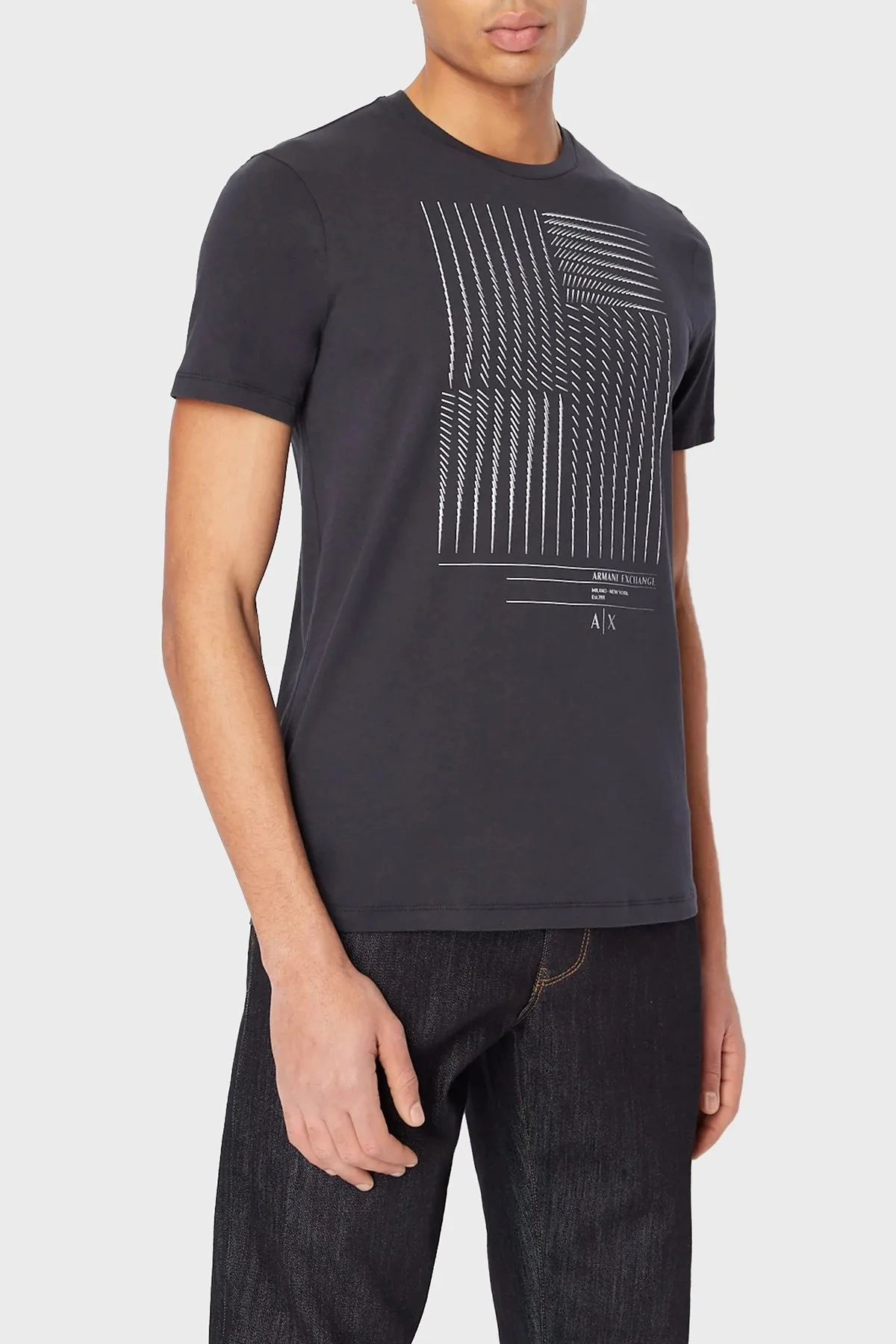 Armani Exchange % 100 Pamuk Bisiklet Yaka Normal Kesim Erkek T Shirt 3RZTFD ZJH4Z 1510 LACİVERT - 1