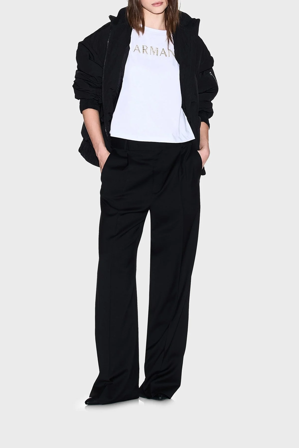 Armani Exchange % 100 Pamuk Cropped Fit Bisiklet Yaka Logolu Bayan T Shirt XW001364 AF15085 U0002 BEYAZ - 2