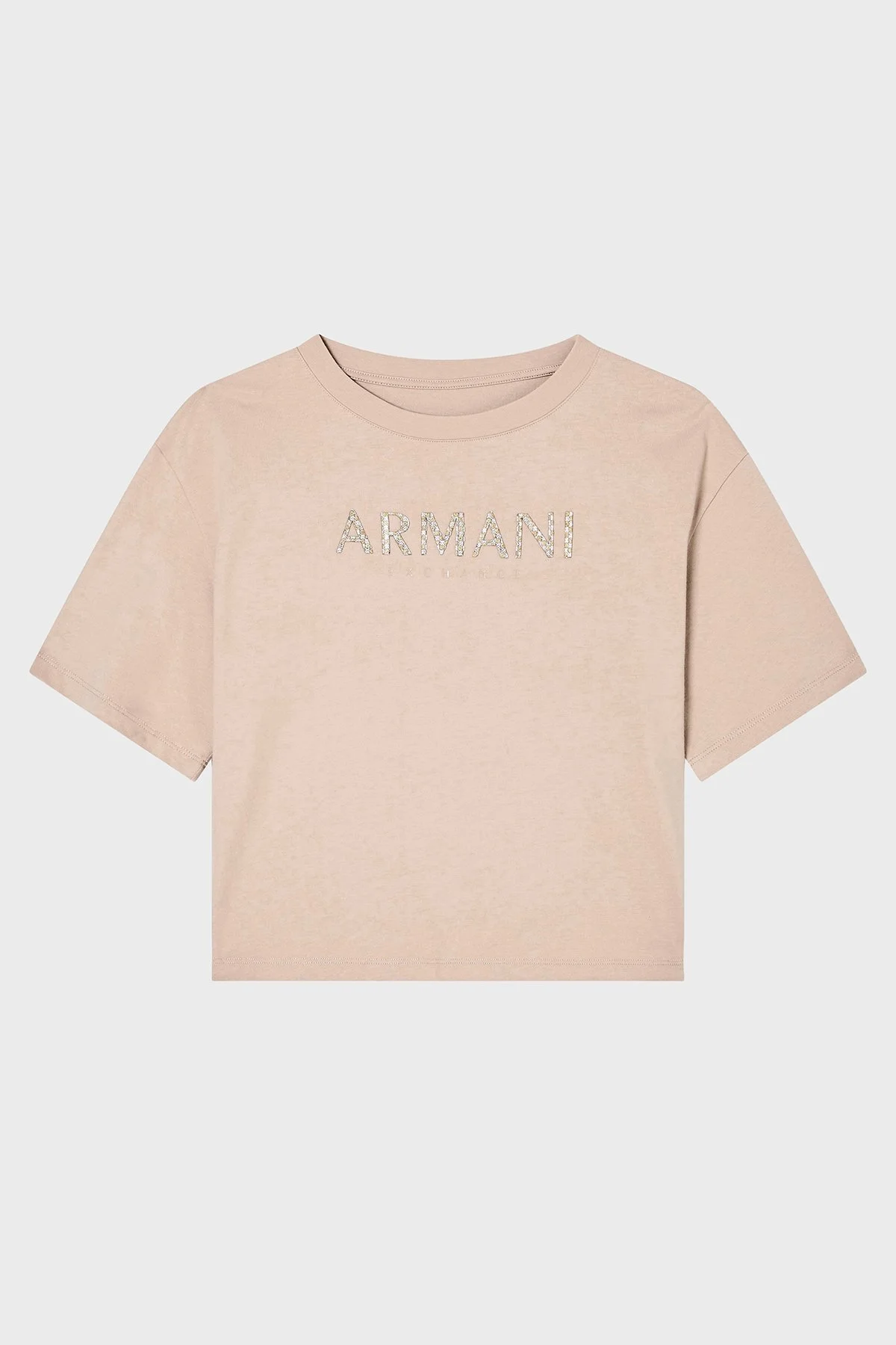 Armani Exchange % 100 Pamuk Cropped Fit Bisiklet Yaka Logolu Bayan T Shirt XW001364 AF15085 U1051 KUM BEJİ - 5