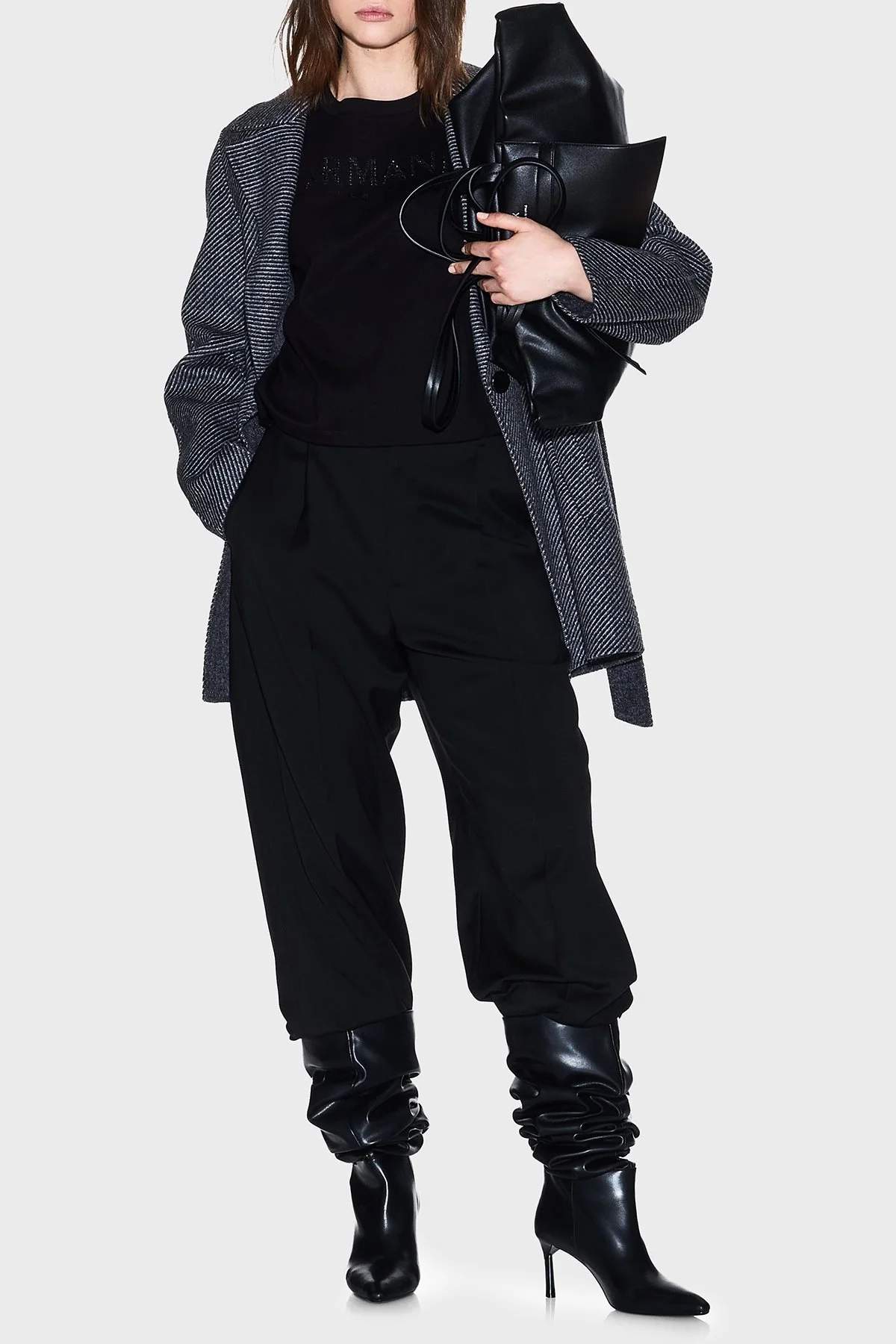 Armani Exchange % 100 Pamuk Cropped Fit Bisiklet Yaka Logolu Bayan T Shirt XW001364 AF15085 UC001 SİYAH - 2