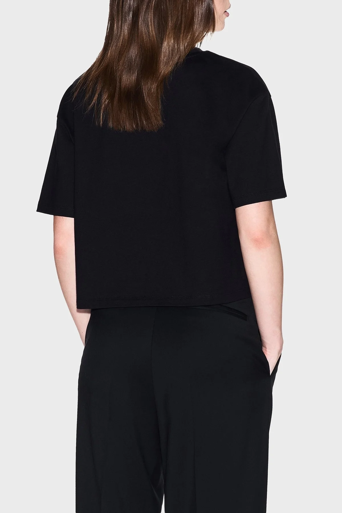 Armani Exchange % 100 Pamuk Cropped Fit Bisiklet Yaka Logolu Bayan T Shirt XW001364 AF15085 UC001 SİYAH - 3