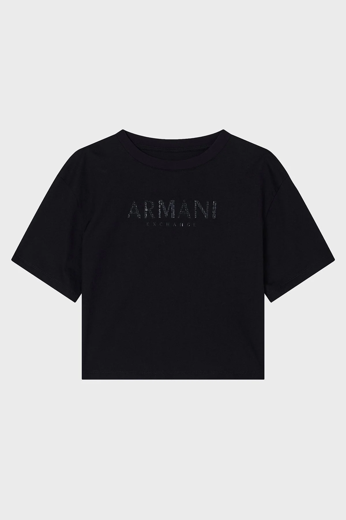 Armani Exchange % 100 Pamuk Cropped Fit Bisiklet Yaka Logolu Bayan T Shirt XW001364 AF15085 UC001 SİYAH - 5