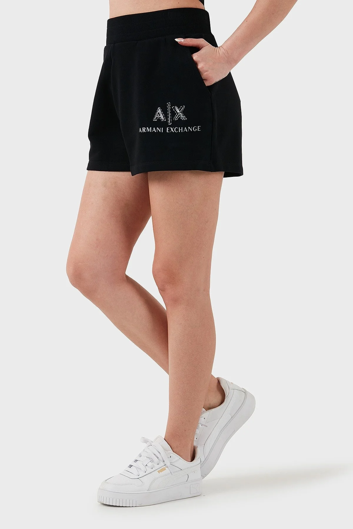Armani Exchange % 100 Pamuk Lastikli Bel Logolu Bayan Short XW001052 AF11851 UC001 SİYAH - 9