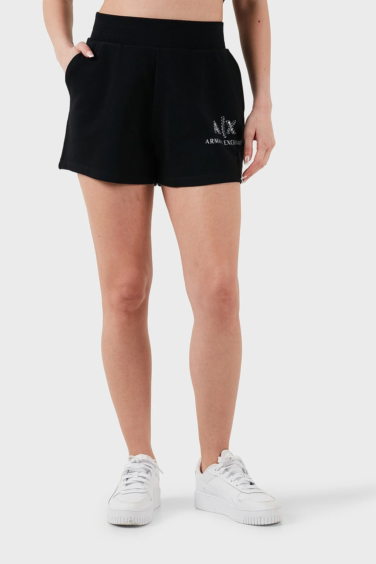 Armani Exchange % 100 Pamuk Lastikli Bel Logolu Bayan Short XW001052 AF11851 UC001 SİYAH - 10