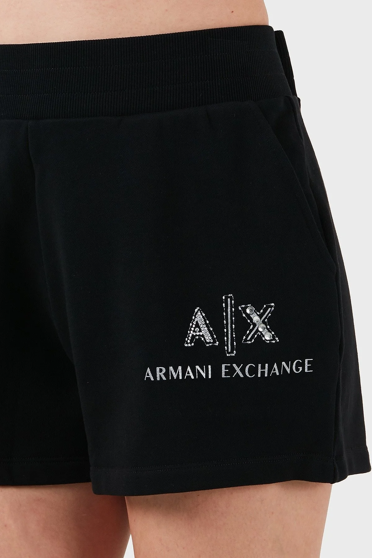Armani Exchange % 100 Pamuk Lastikli Bel Logolu Bayan Short XW001052 AF11851 UC001 SİYAH - 12