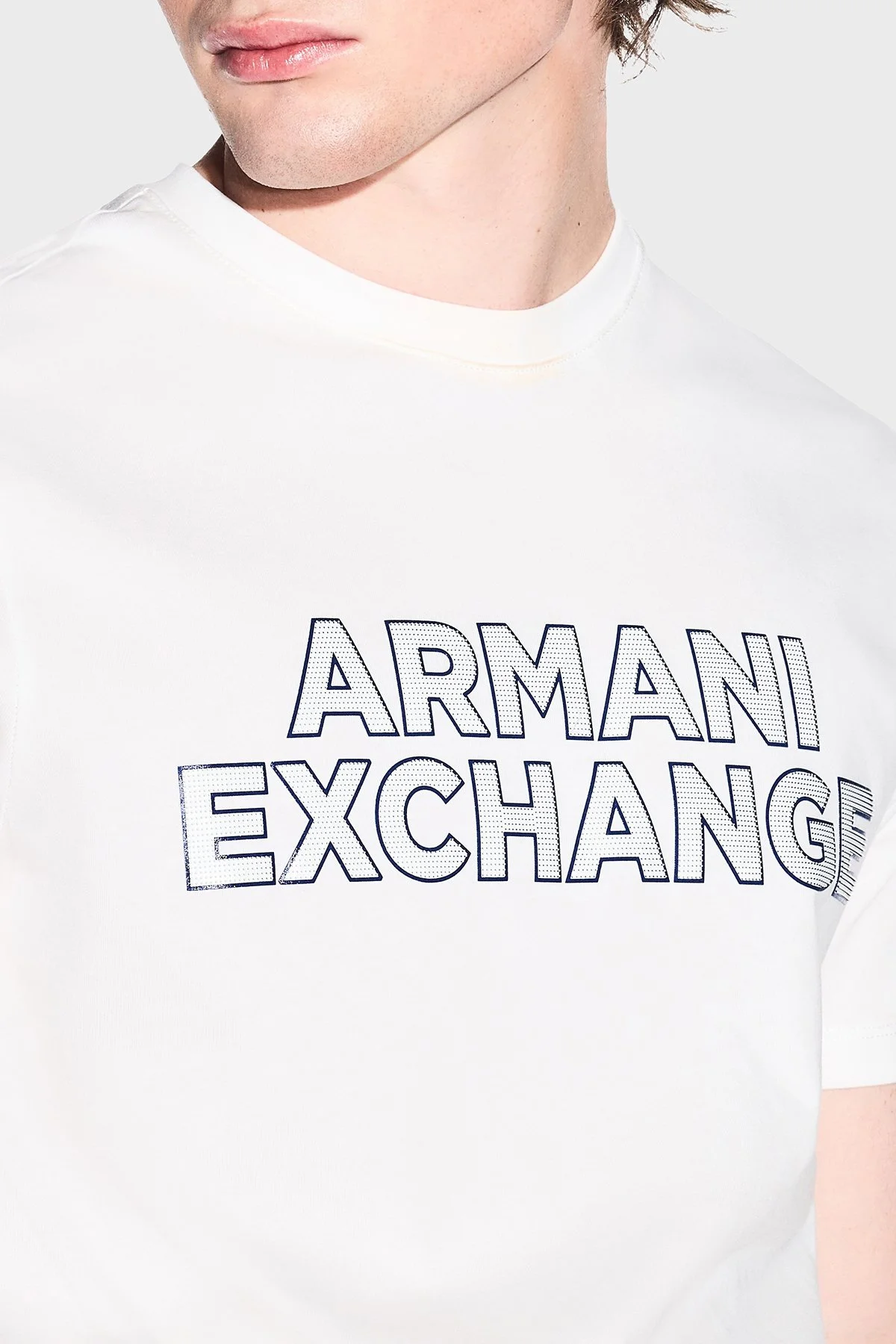 Armani Exchange % 100 Pamuk Logolu Bisiklet Yaka Erkek T Shirt XM002413 AF10361 U0009 Beyaz - 3