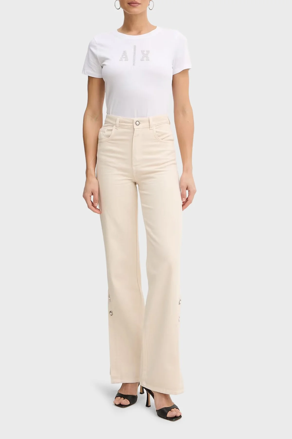 Armani Exchange % 100 Pamuk Logolu Bisiklet Yaka Kadın T Shirt XW002348 AF10356 U0002 Beyaz - 2