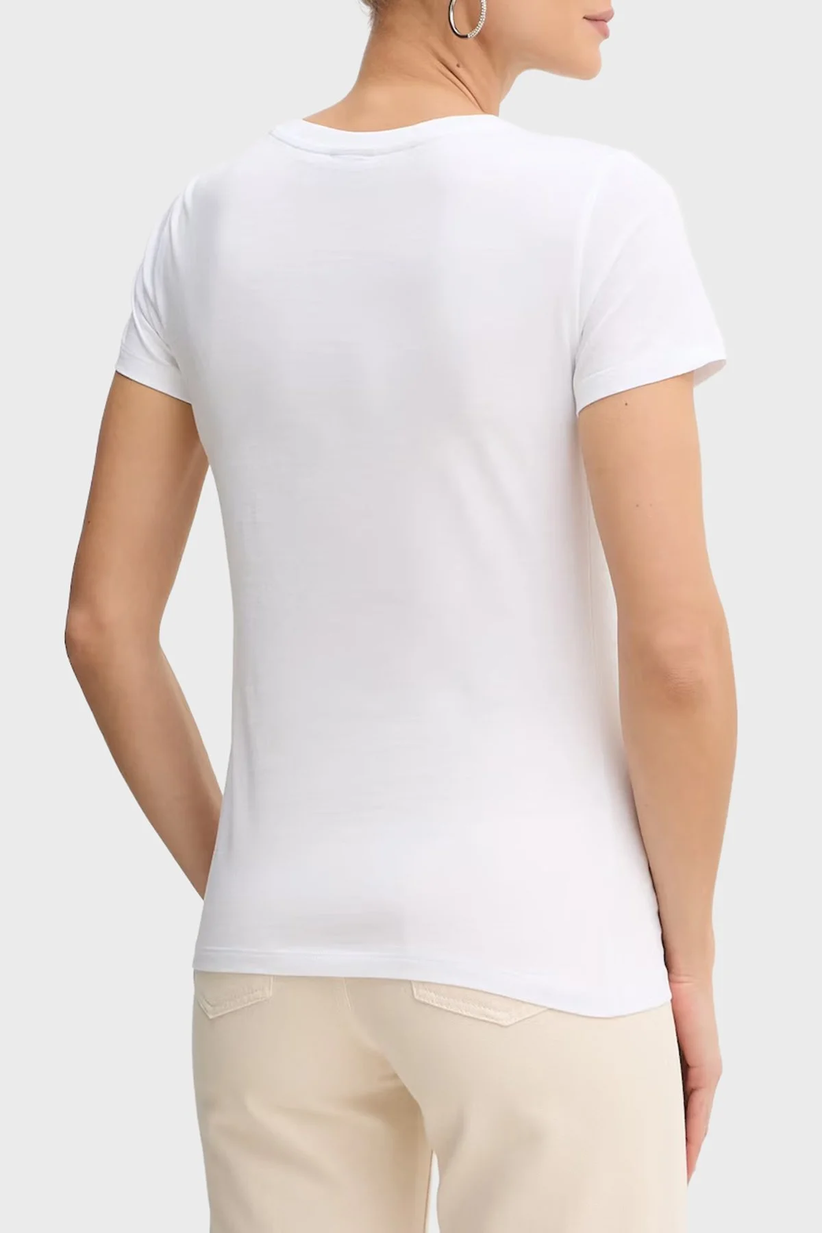 Armani Exchange % 100 Pamuk Logolu Bisiklet Yaka Kadın T Shirt XW002348 AF10356 U0002 Beyaz - 3