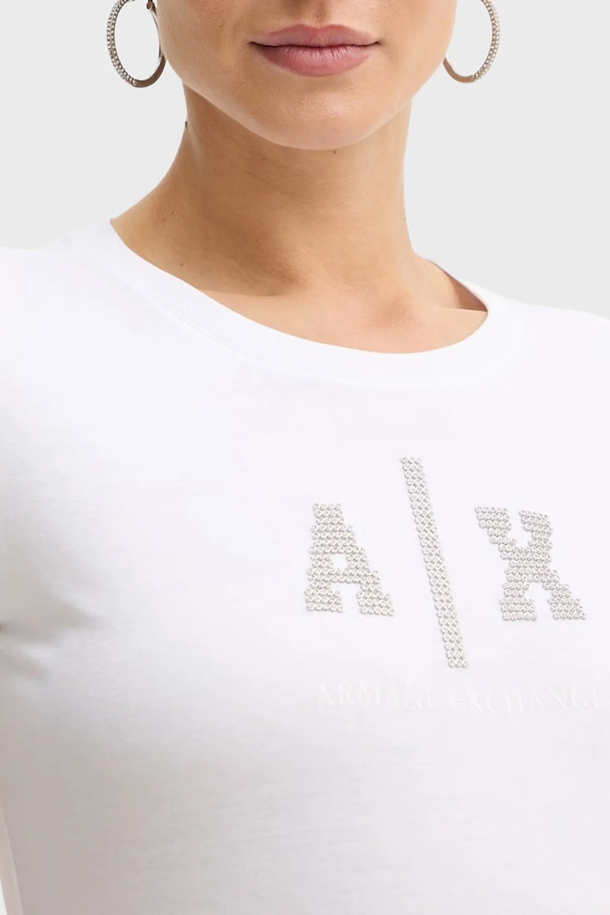 Armani Exchange % 100 Pamuk Logolu Bisiklet Yaka Kadın T Shirt XW002348 AF10356 U0002 Beyaz - 4