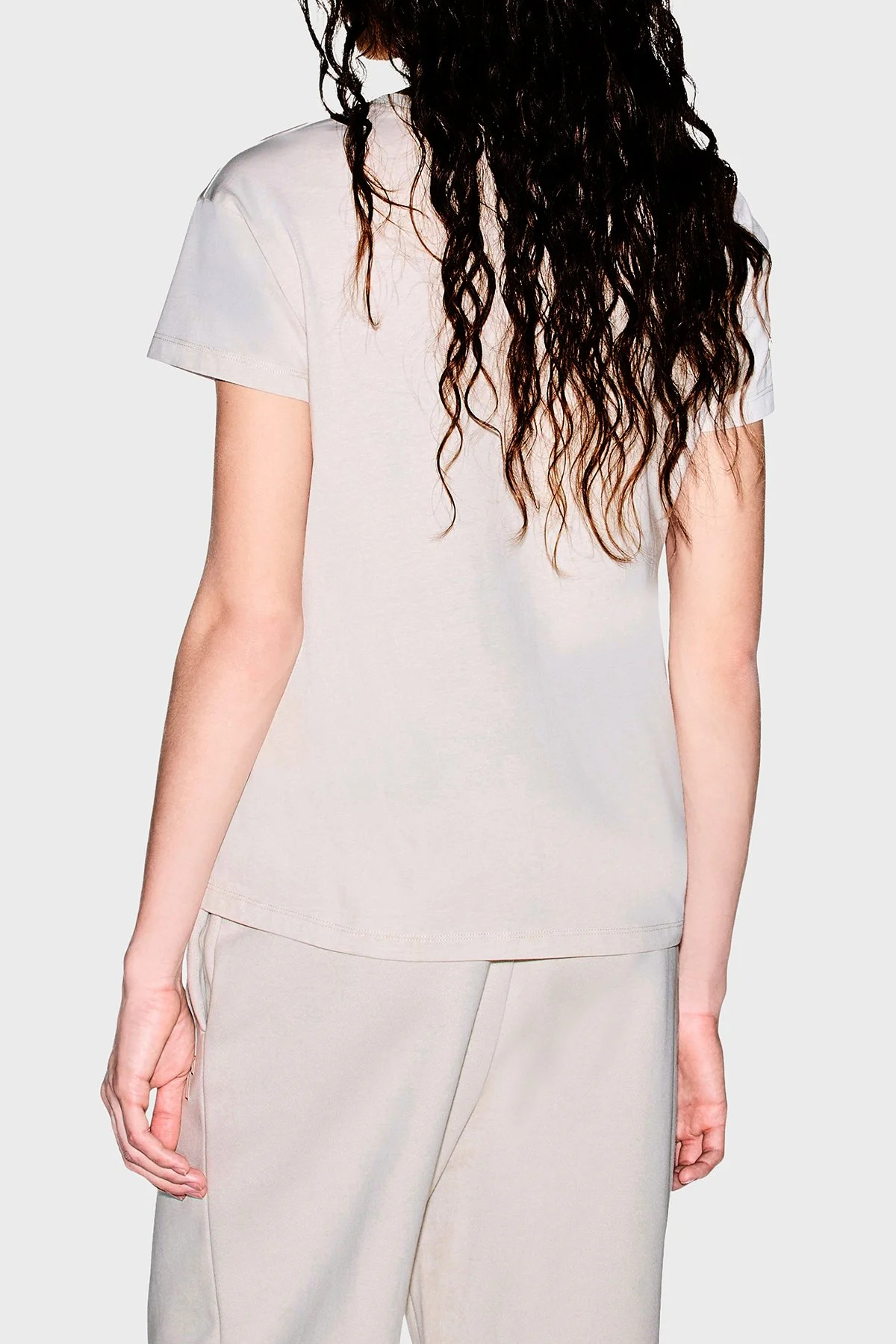 Armani Exchange %100 Pamuk Logolu Bisiklet Yaka Kadın T Shirt XW002957 AF10356 U1039 Ekru - 3
