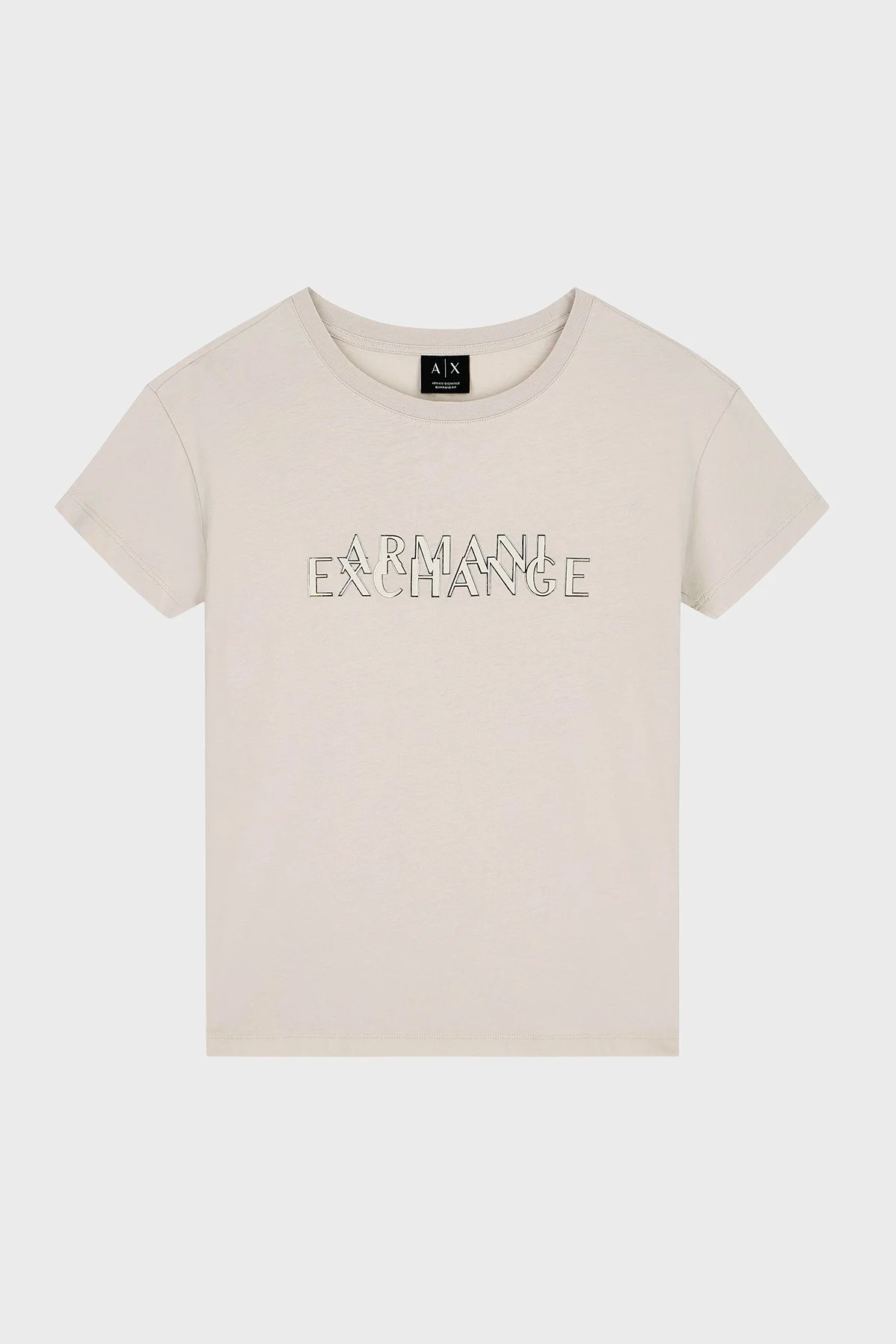 Armani Exchange %100 Pamuk Logolu Bisiklet Yaka Kadın T Shirt XW002957 AF10356 U1039 Ekru - 5