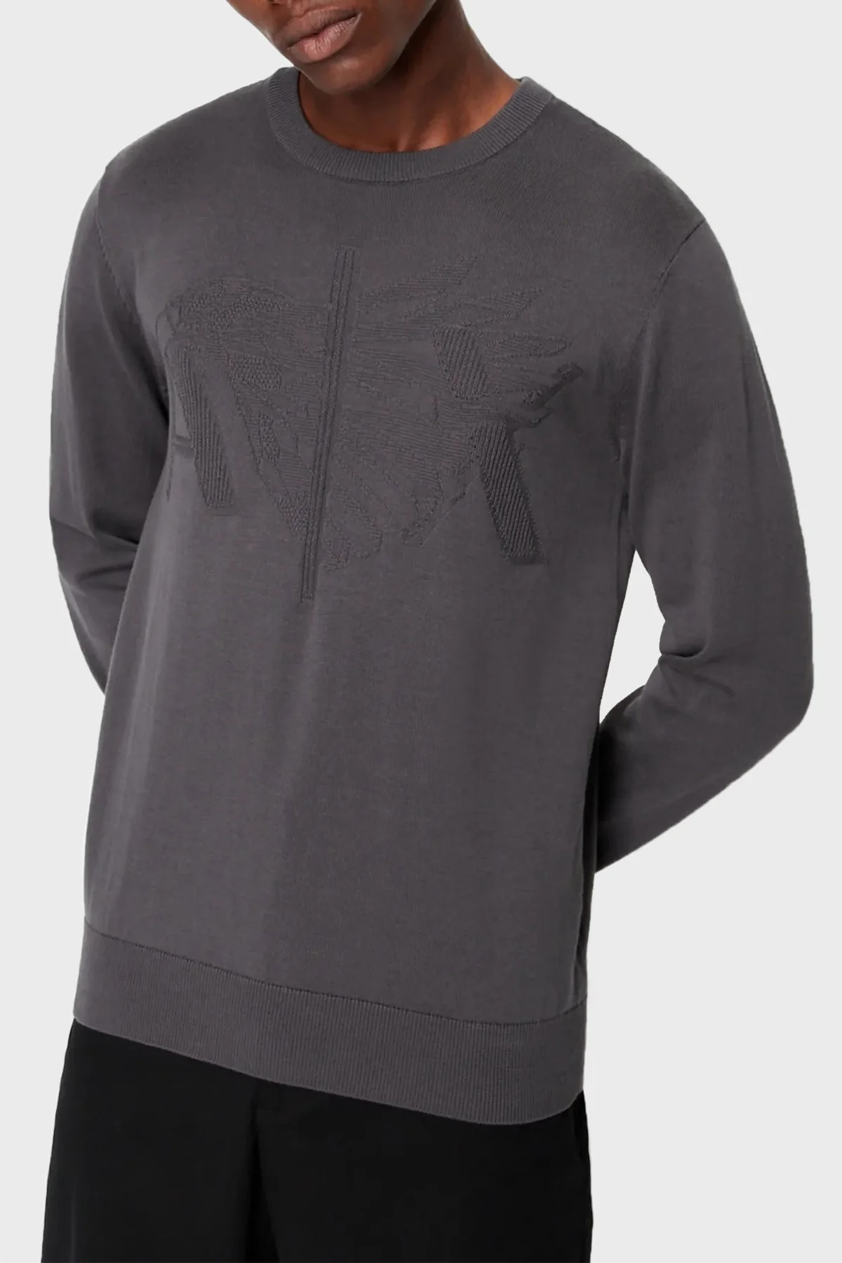 Armani Exchange % 100 Pamuk Logolu Regular Fit Bisiklet Yaka Erkek Kazak 6LZM1H ZMX8Z 1978 ANTRASİT - 1