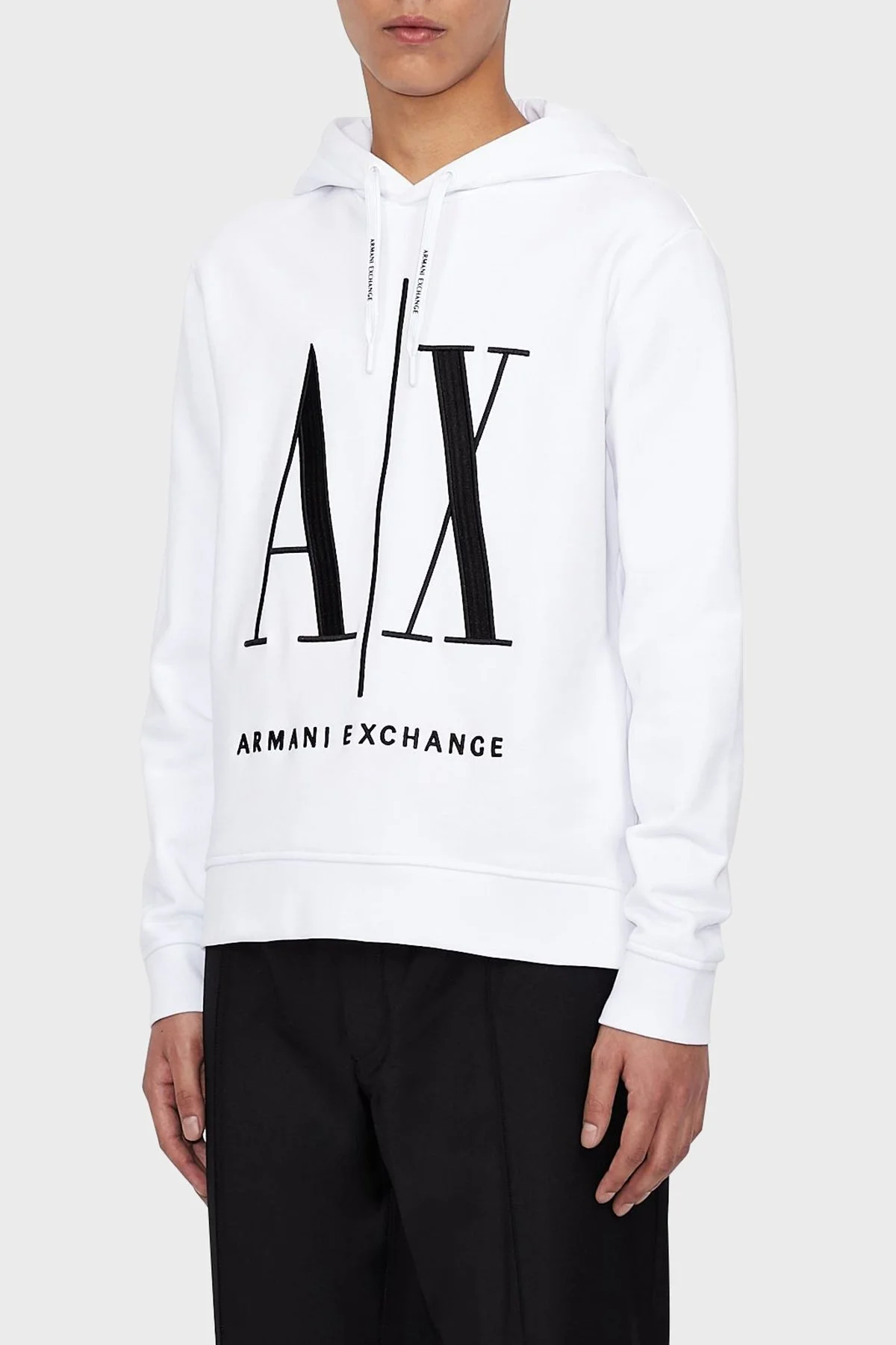 Armani Exchange % 100 Pamuk Logolu Regular Fit Kapüşonlu Erkek Sweat 8NZMPC ZJ1ZZ 1100 BEYAZ - 1