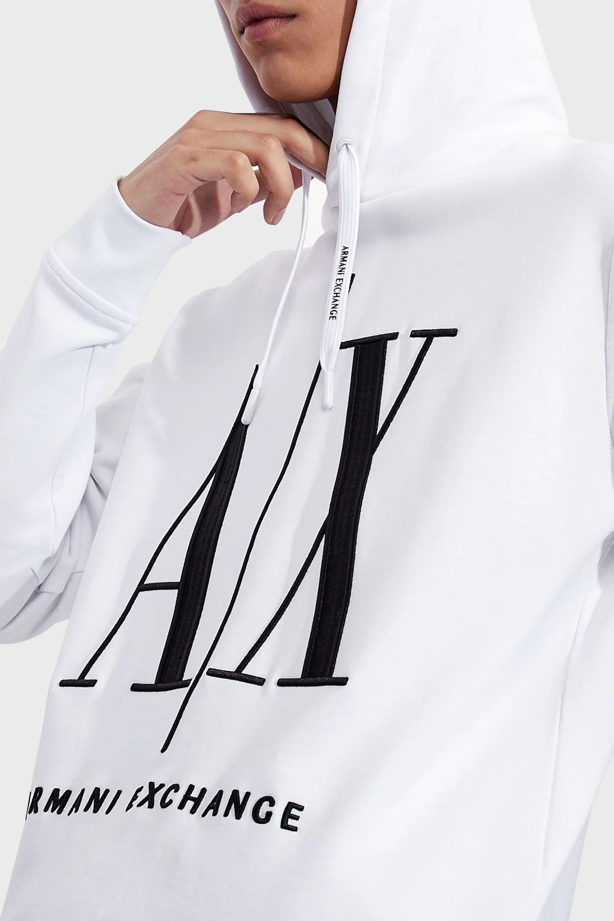 Armani Exchange % 100 Pamuk Logolu Regular Fit Kapüşonlu Erkek Sweat 8NZMPC ZJ1ZZ 1100 BEYAZ - 2
