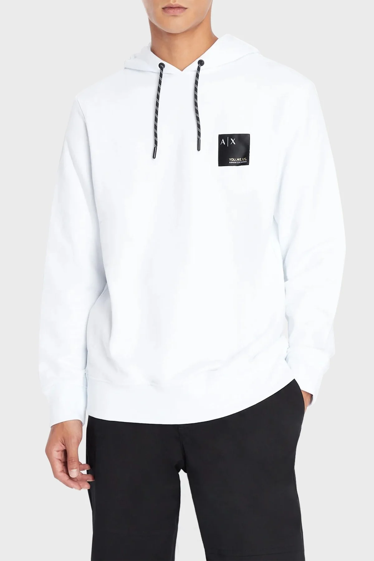Armani Exchange % 100 Pamuk Logolu Regular Fit Kapüşonlu Yaka Erkek Sweat 6LZMAX ZJFAZ 1100 BEYAZ - 1