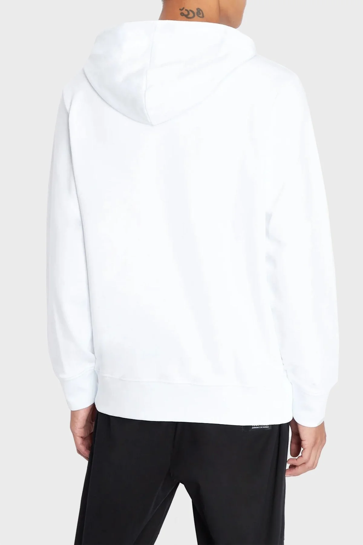 Armani Exchange % 100 Pamuk Logolu Regular Fit Kapüşonlu Yaka Erkek Sweat 6LZMAX ZJFAZ 1100 BEYAZ - 2