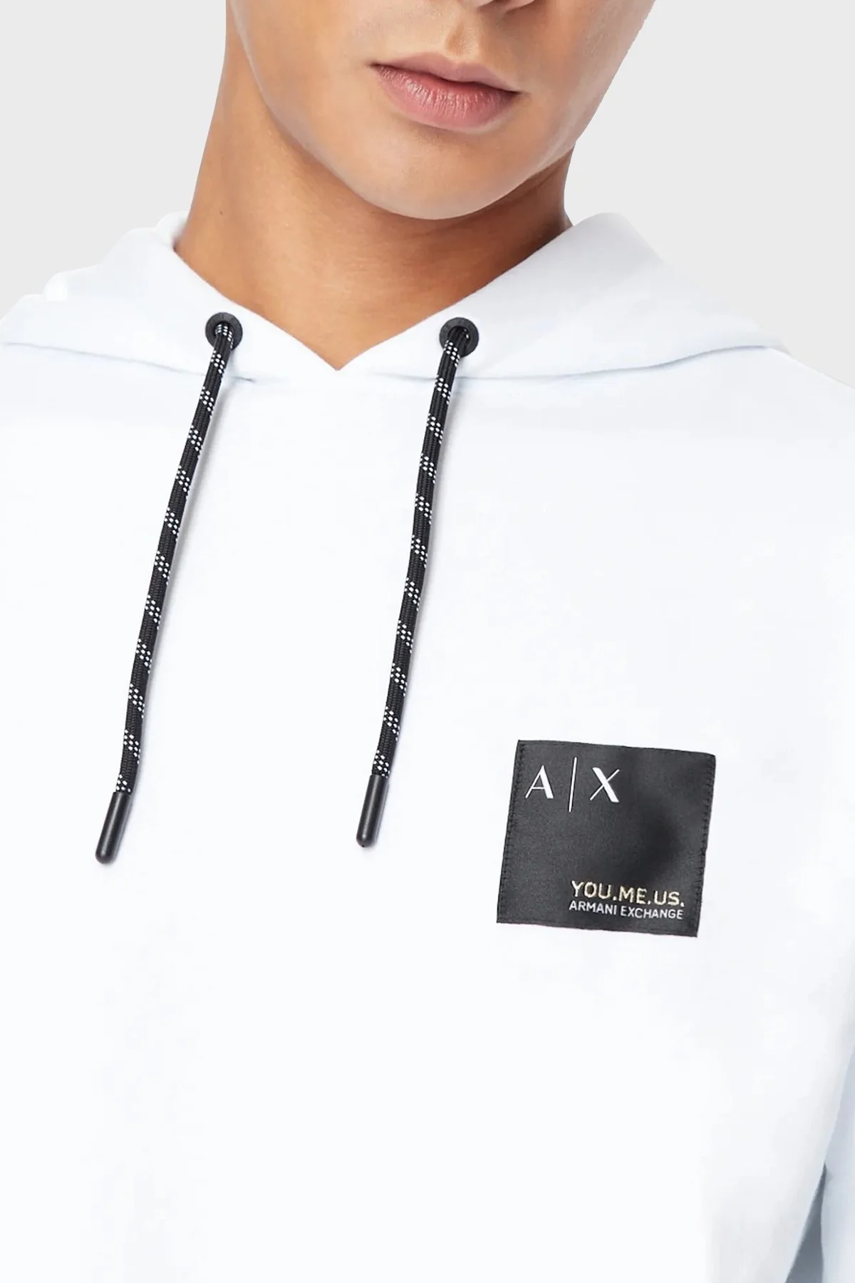 Armani Exchange % 100 Pamuk Logolu Regular Fit Kapüşonlu Yaka Erkek Sweat 6LZMAX ZJFAZ 1100 BEYAZ - 4