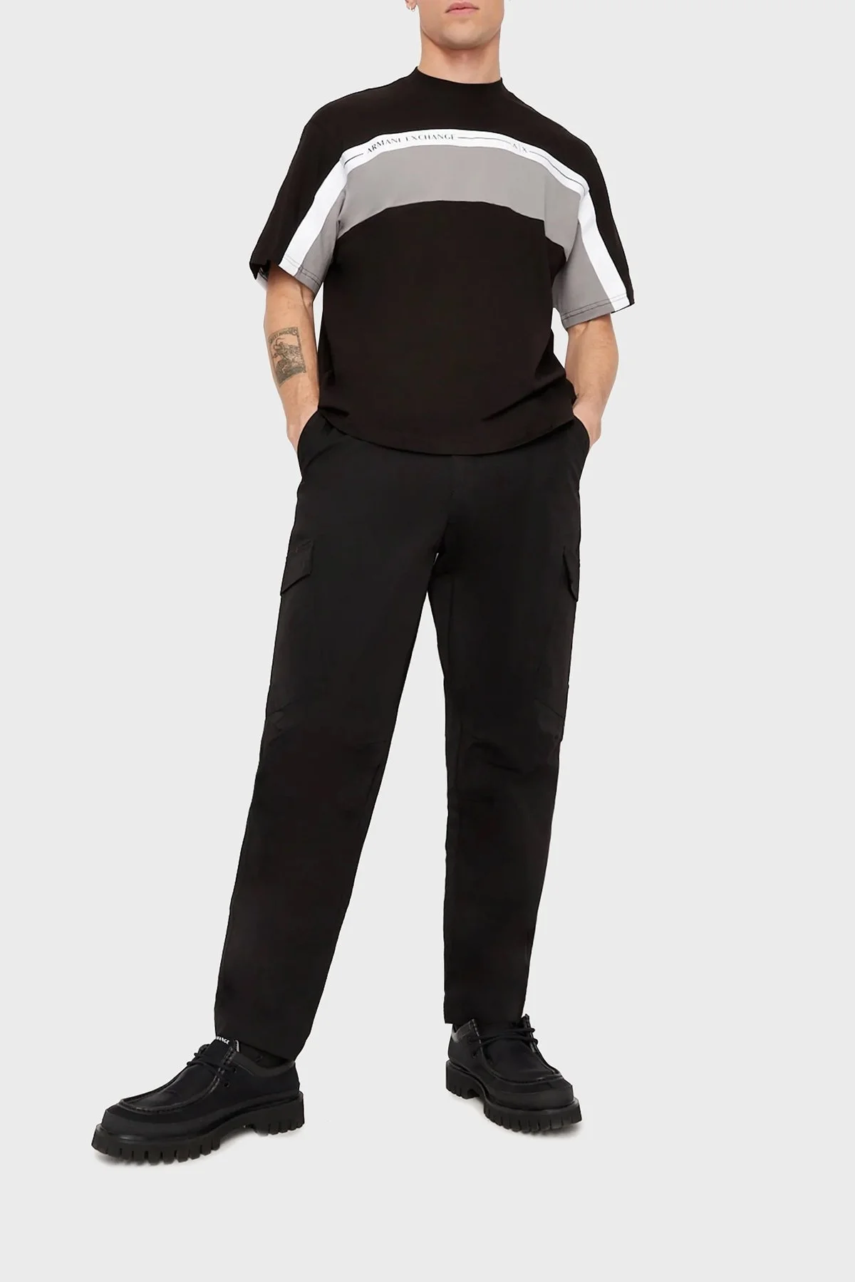 Armani Exchange % 100 Pamuk Loose Fit Bisiklet Yaka Erkek T Shirt 3RZMFD ZJGEZ 52AF SİYAH - 2