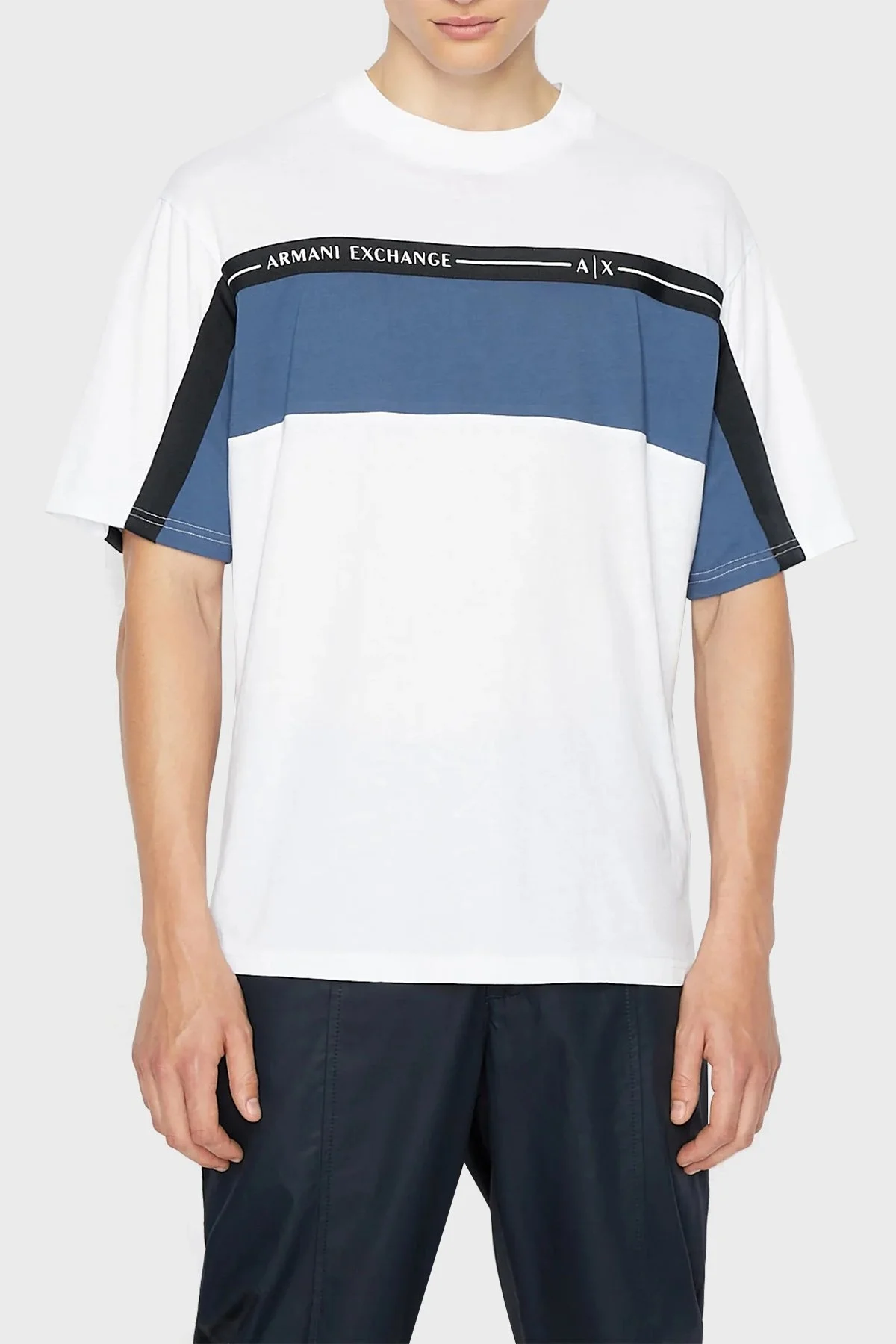 Armani Exchange % 100 Pamuk Loose Fit Bisiklet Yaka Erkek T Shirt 3RZMFD ZJGEZ 81AV BEYAZ - 1