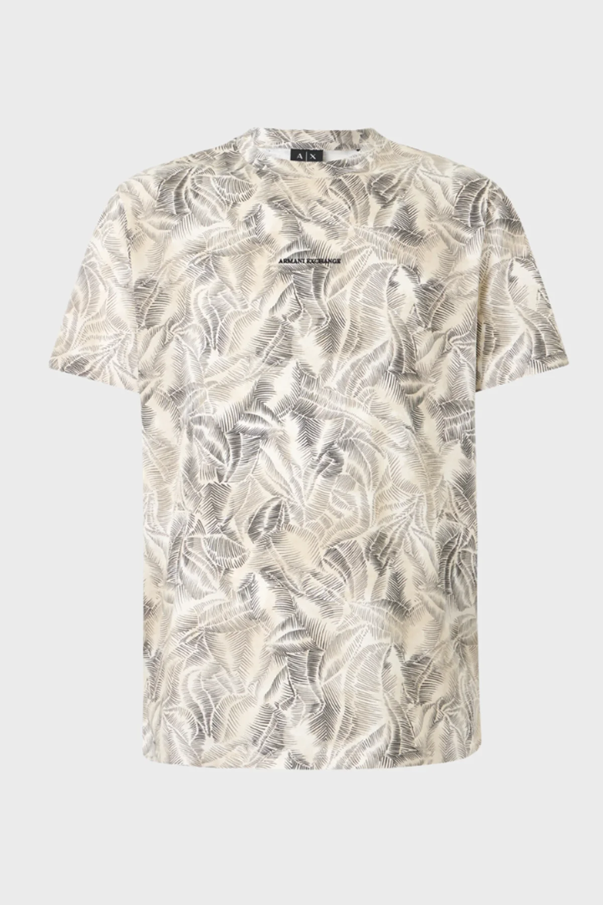 Armani Exchange % 100 Pamuk Normal Kalıp Bisiklet Yaka Desenli Erkek T Shirt XM002502 AF10358 F1146 Krem-Bej - 3