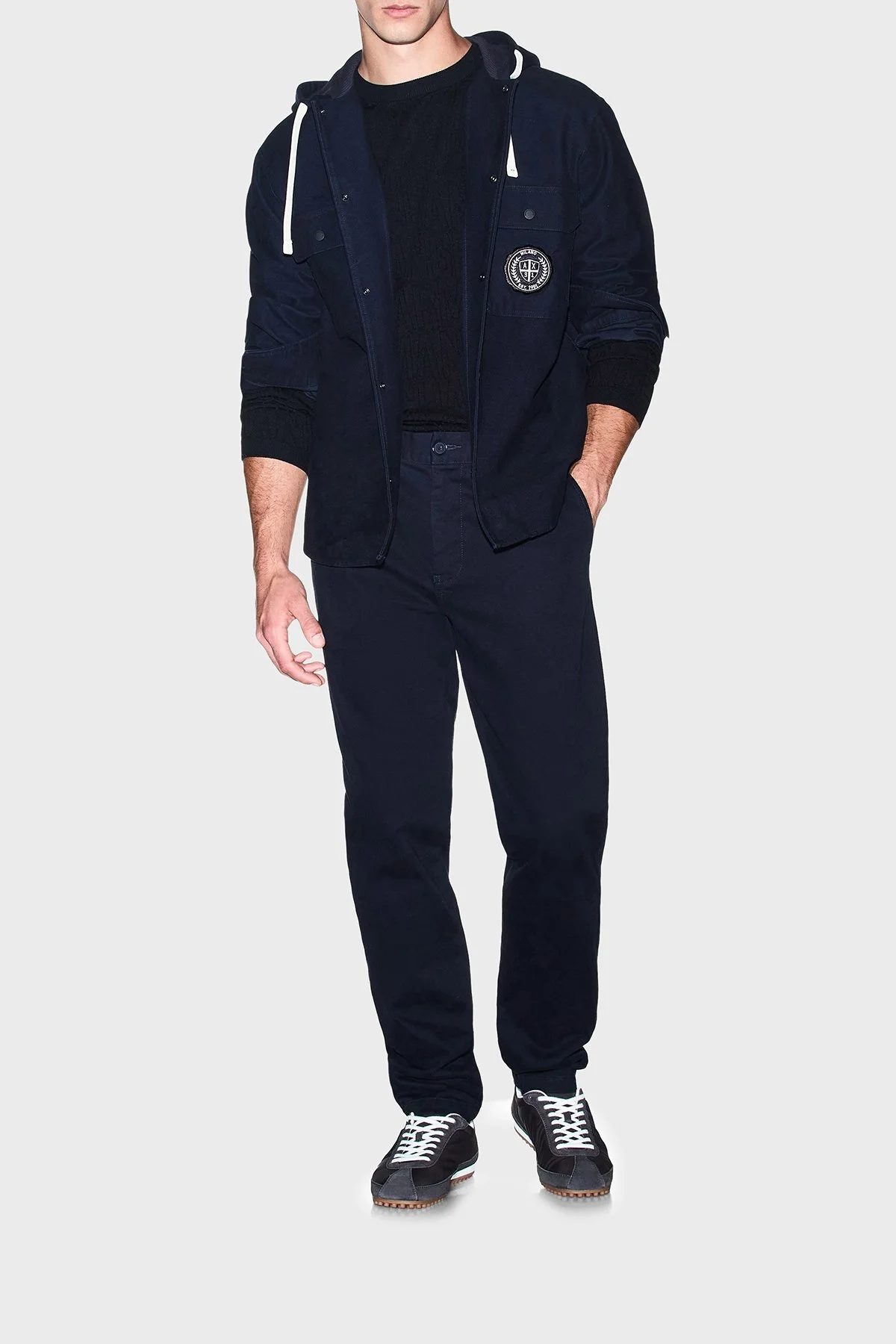 Armani Exchange % 100 Pamuk Oversize Göğüs Cepli Erkek Gömlek XM003259 AF27115 UB101 Lacivert - 2