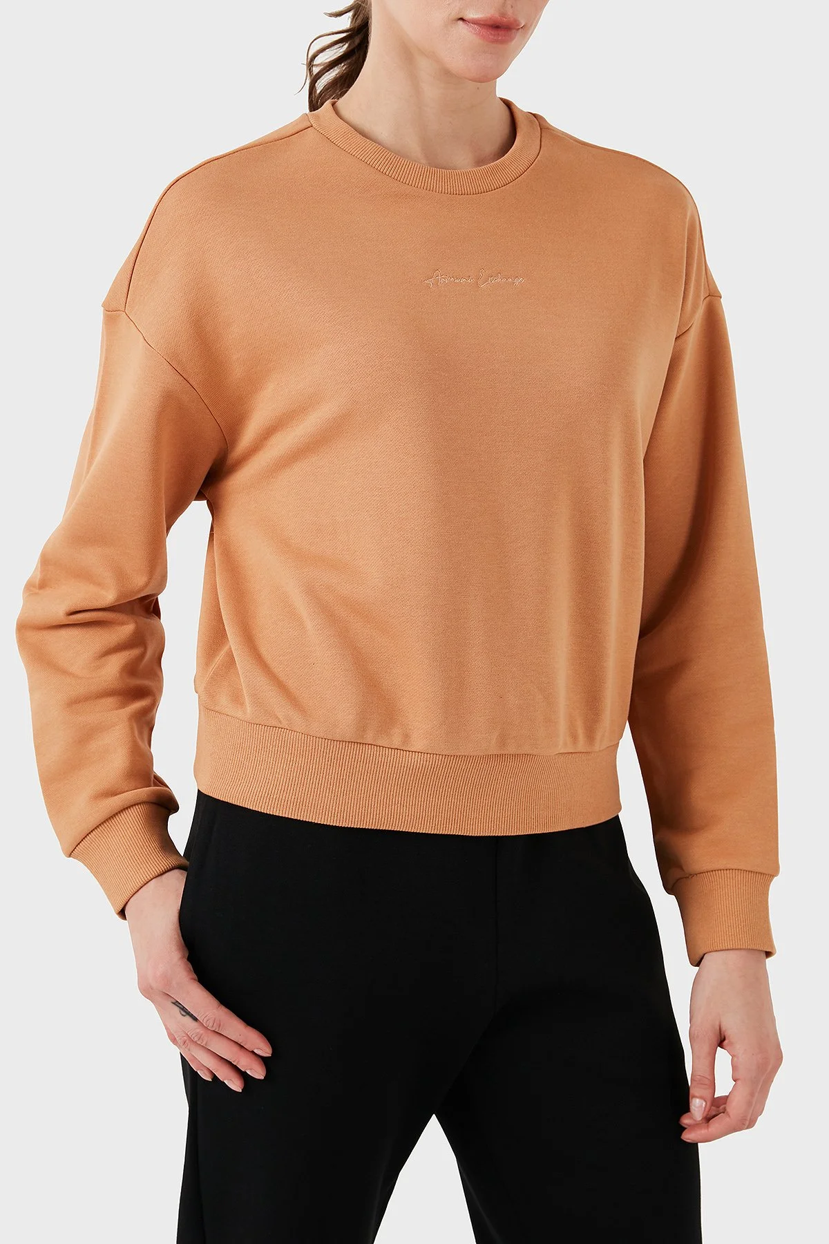Armani Exchange % 100 Pamuk Regular Fit Bisiklet Yaka Kadın Sweat 6DYM70 YJEEZ 1788 Tarçın - 4