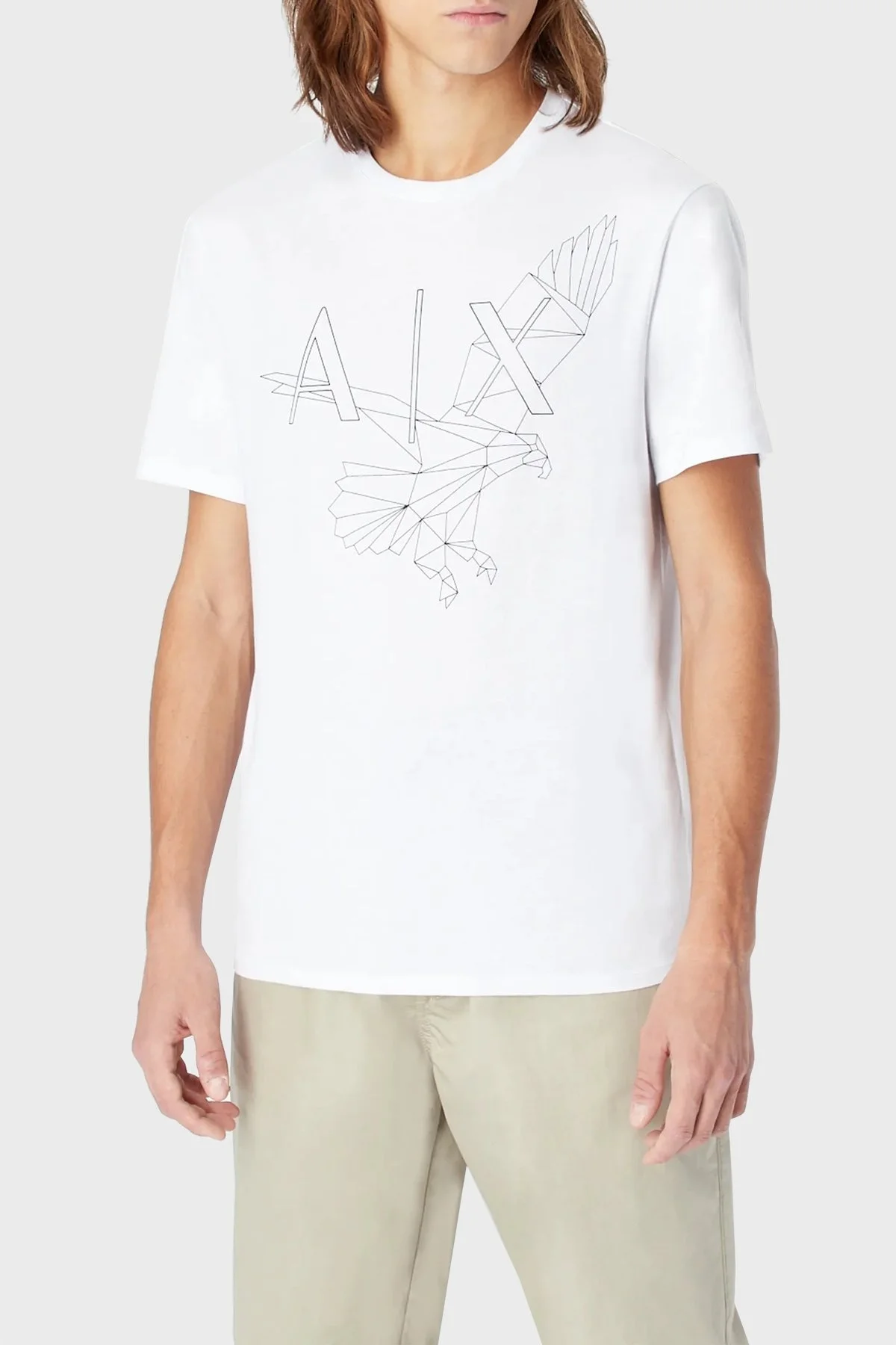 Armani Exchange % 100 Pamuk Regular Fit Bisiklet Yaka Erkek T Shirt 3RZTBF ZJ9TZ 1100 BEYAZ - 1