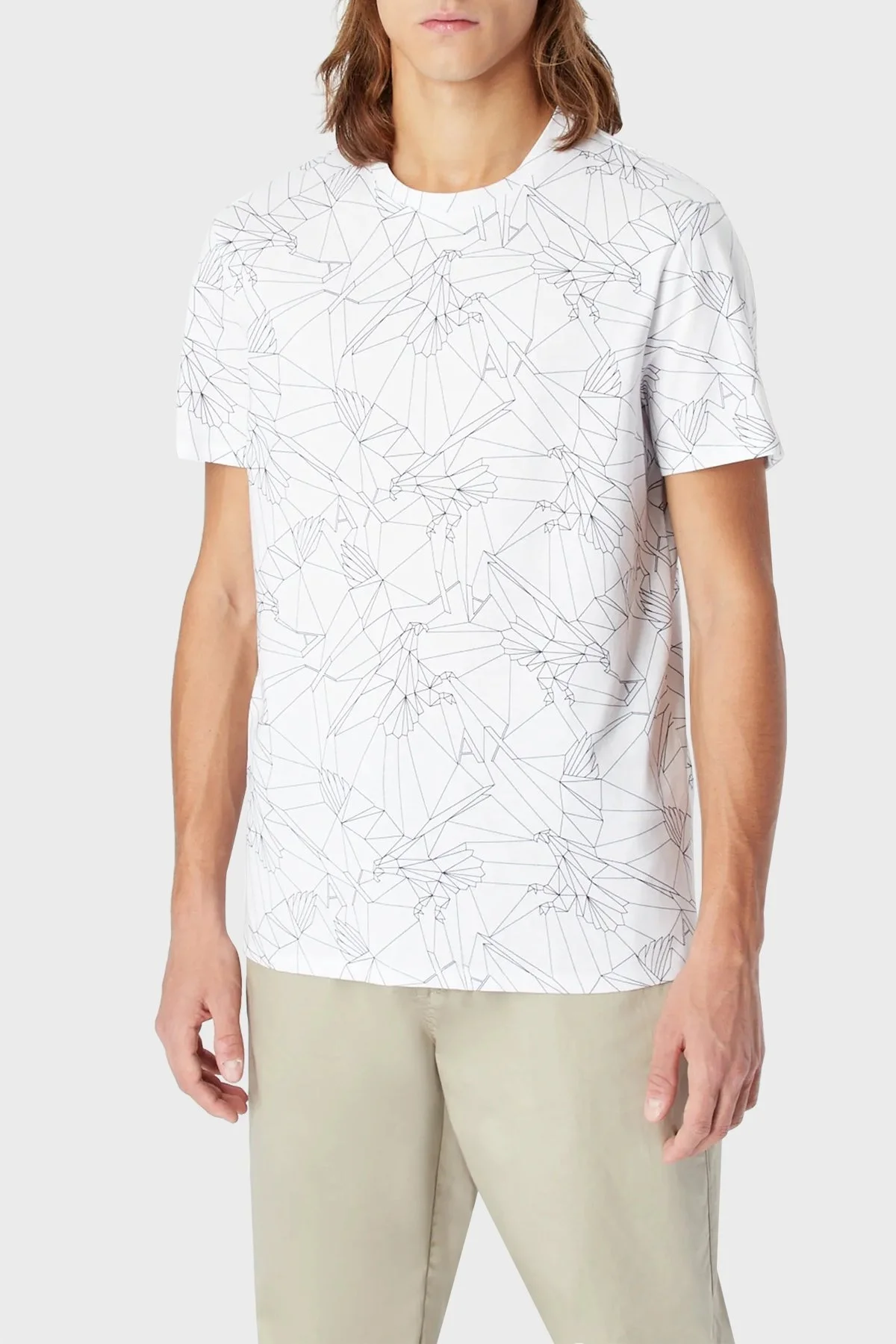 Armani Exchange % 100 Pamuk Regular Fit Bisiklet Yaka Erkek T Shirt 3RZTBP ZJ9TZ 01EK BEYAZ - 1