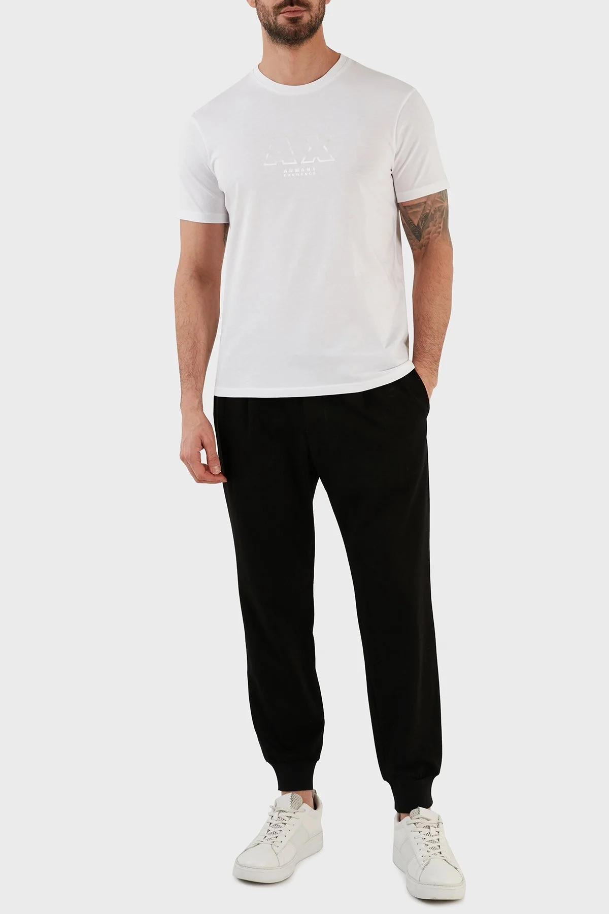 Armani Exchange % 100 Pamuk Regular Fit Bisiklet Yaka Erkek T Shirt 3RZTCG ZJ3VZ 1100 BEYAZ - 3