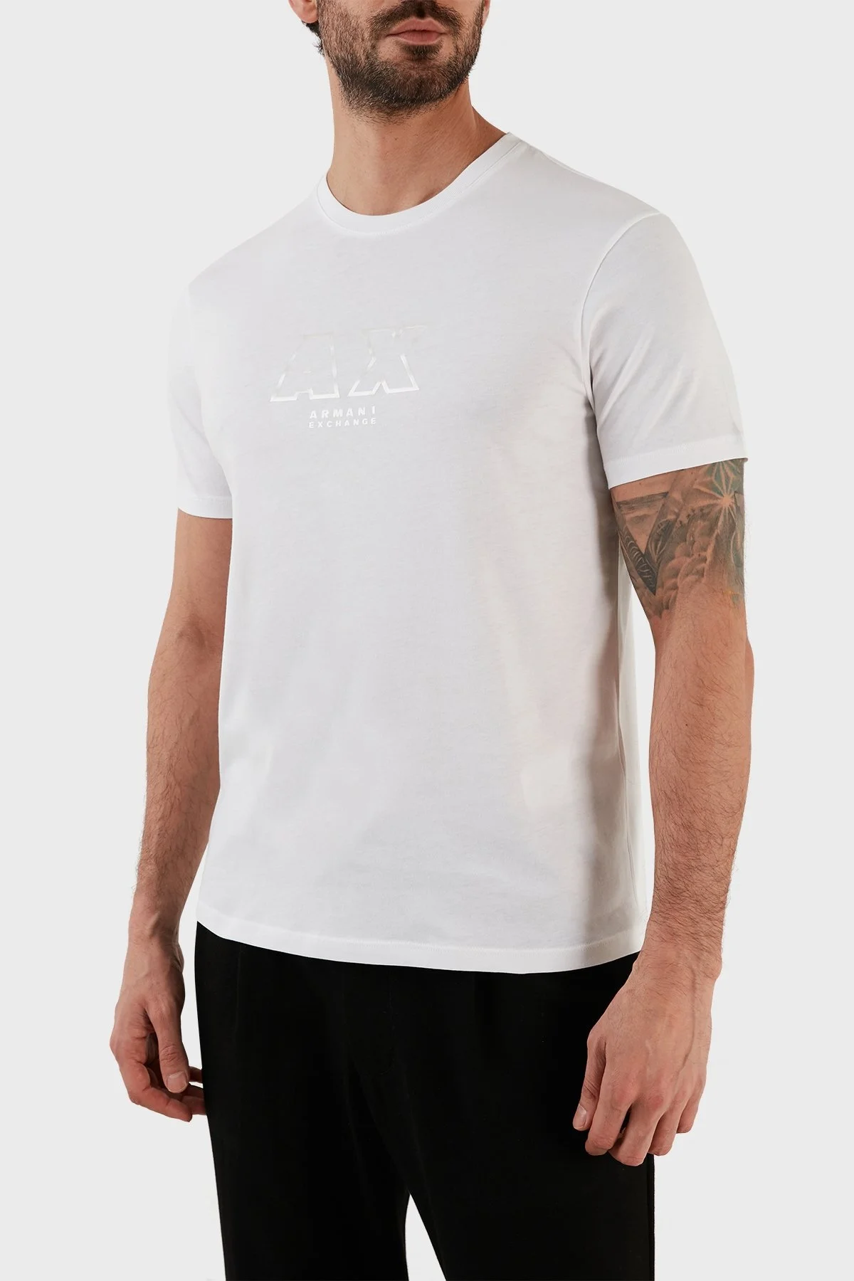 Armani Exchange % 100 Pamuk Regular Fit Bisiklet Yaka Erkek T Shirt 3RZTCG ZJ3VZ 1100 BEYAZ - 4