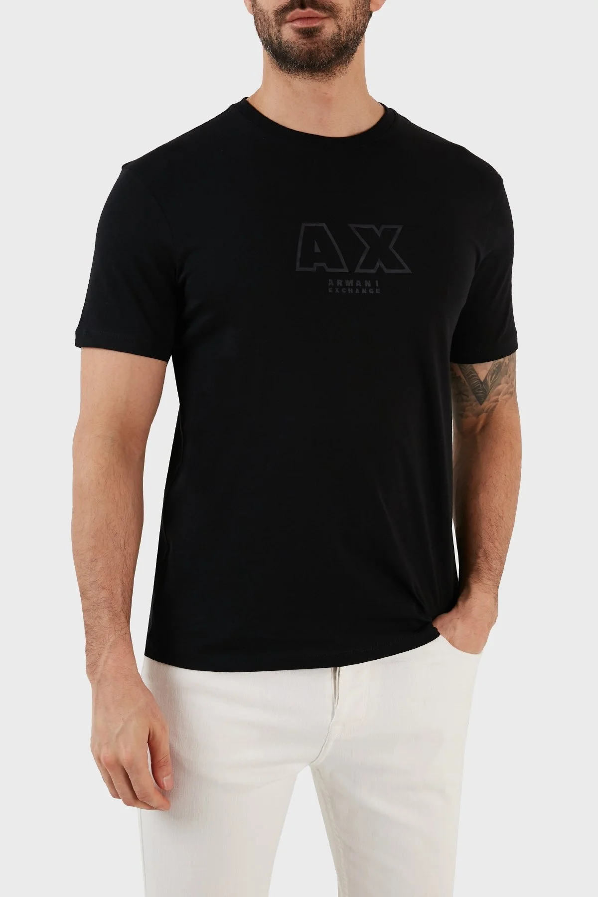 Armani Exchange % 100 Pamuk Regular Fit Bisiklet Yaka Erkek T Shirt 3RZTCG ZJ3VZ 1200 SİYAH - 1