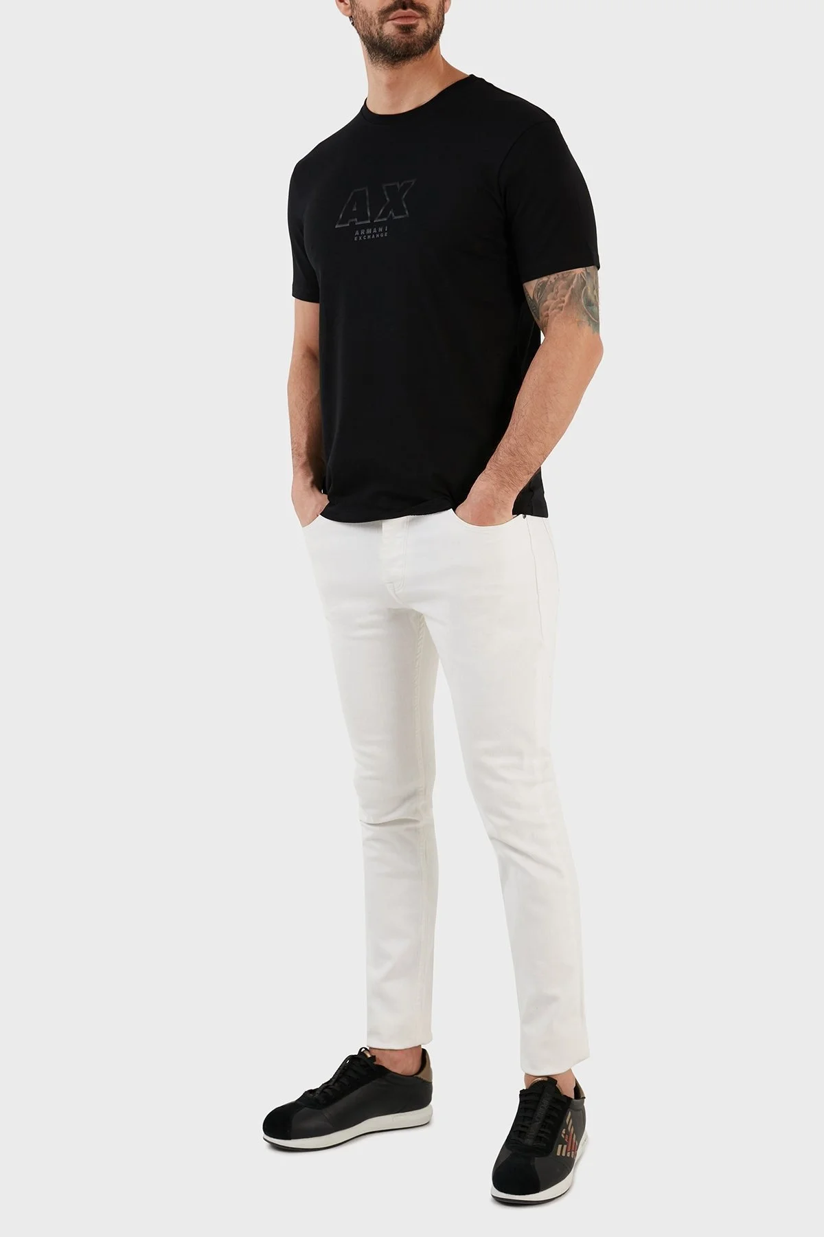 Armani Exchange % 100 Pamuk Regular Fit Bisiklet Yaka Erkek T Shirt 3RZTCG ZJ3VZ 1200 SİYAH - 4