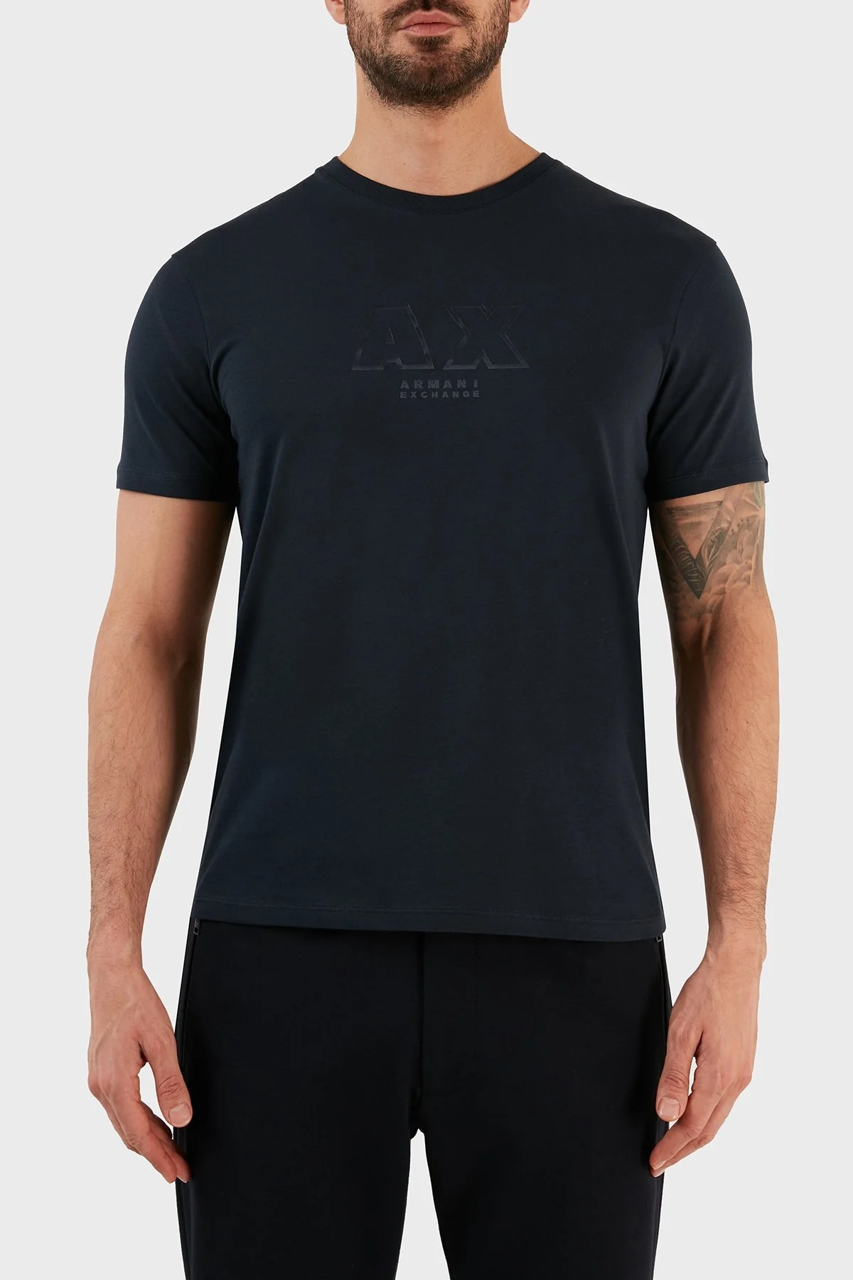 Armani Exchange % 100 Pamuk Regular Fit Bisiklet Yaka Erkek T Shirt 3RZTCG ZJ3VZ 1510 LACİVERT - 1