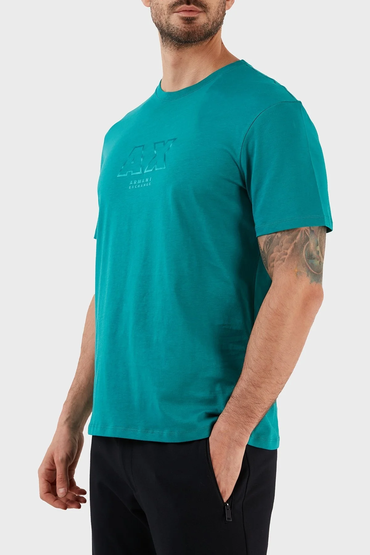 Armani Exchange % 100 Pamuk Regular Fit Bisiklet Yaka Erkek T Shirt 3RZTCG ZJ3VZ 15CL PETROL - 2