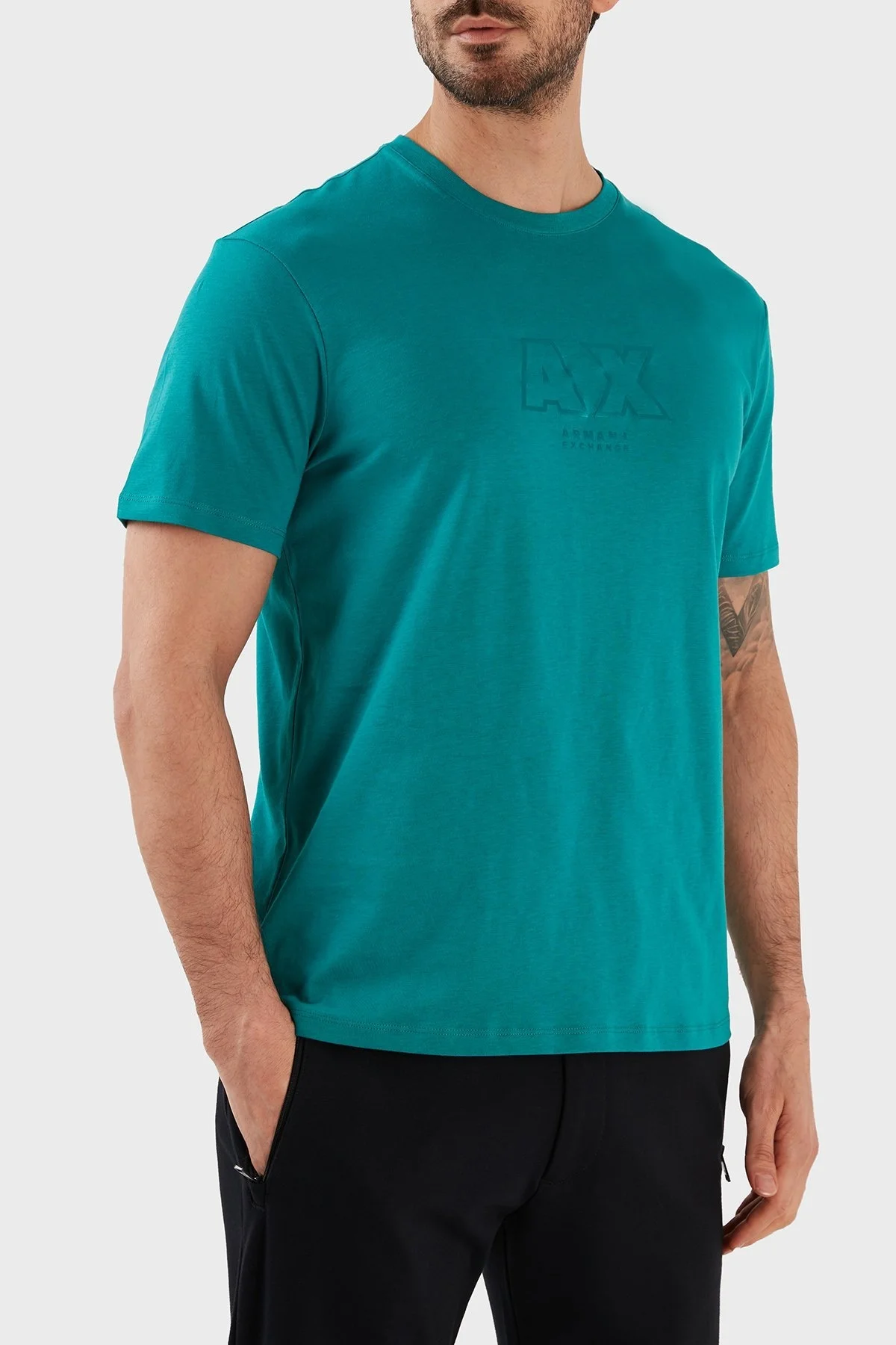 Armani Exchange % 100 Pamuk Regular Fit Bisiklet Yaka Erkek T Shirt 3RZTCG ZJ3VZ 15CL PETROL - 3
