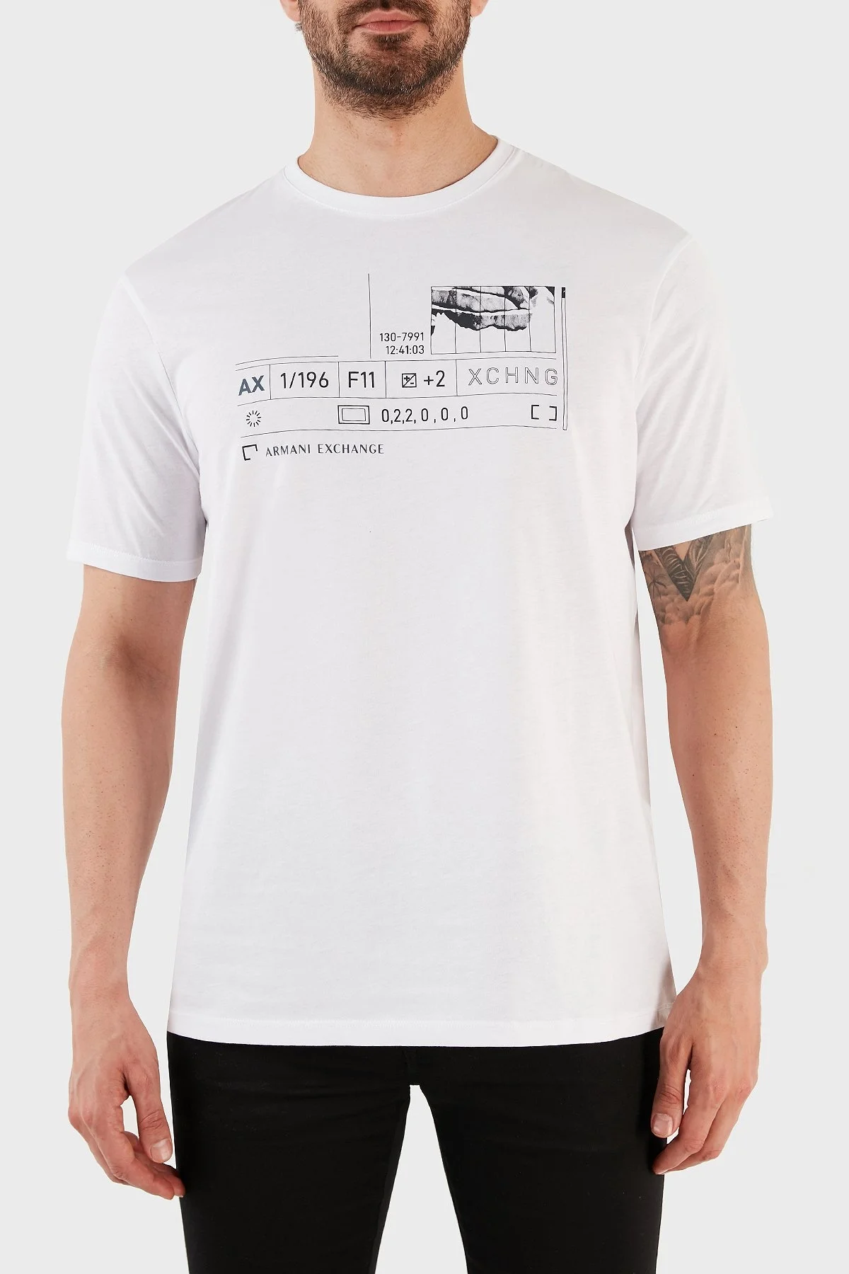 Armani Exchange % 100 Pamuk Regular Fit Bisiklet Yaka Erkek T Shirt 3RZTHS ZJH4Z 1100 BEYAZ - 1