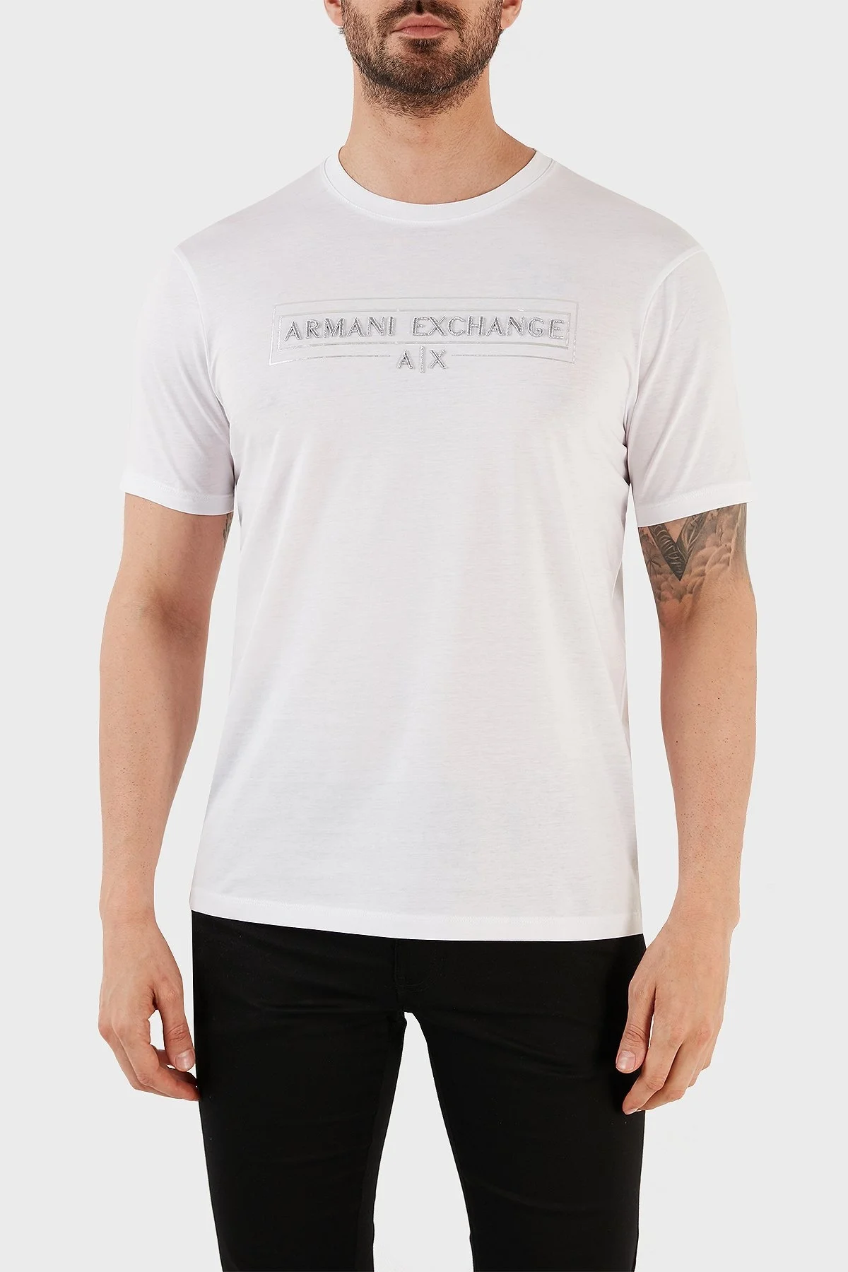 Armani Exchange % 100 Pamuk Regular Fit Bisiklet Yaka Erkek T Shirt 3RZTRA ZJ9AZ 1100 BEYAZ - 1