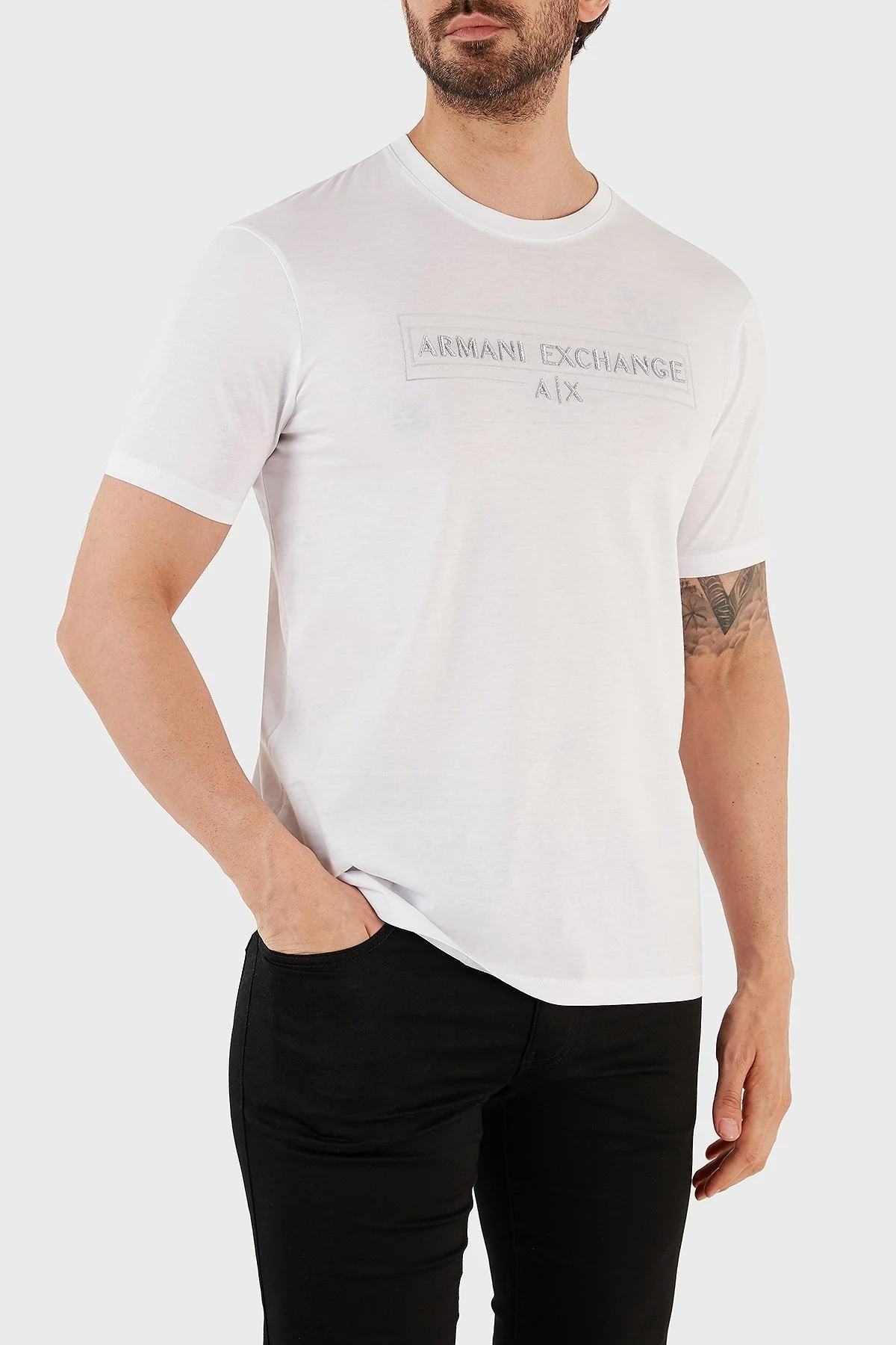 Armani Exchange % 100 Pamuk Regular Fit Bisiklet Yaka Erkek T Shirt 3RZTRA ZJ9AZ 1100 BEYAZ - 2