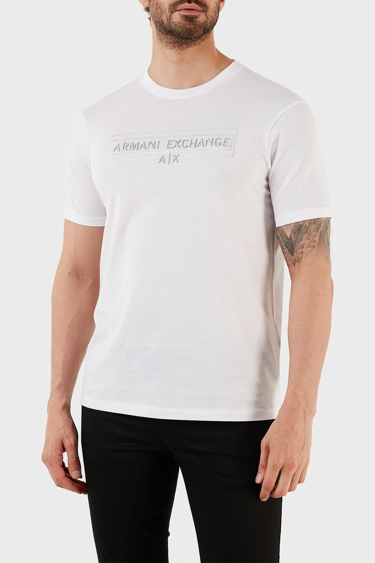 Armani Exchange % 100 Pamuk Regular Fit Bisiklet Yaka Erkek T Shirt 3RZTRA ZJ9AZ 1100 BEYAZ - 3